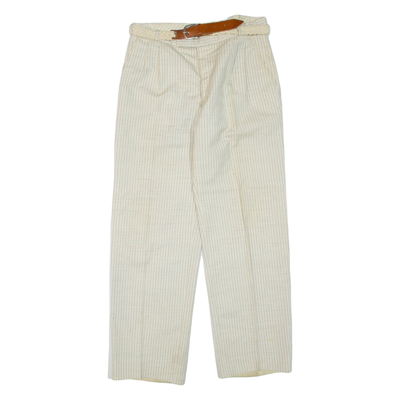 Belted Striped Womens Trousers Beige Regular Straight W30 L30 Refurbished - N/A refurbished available on Cerqular