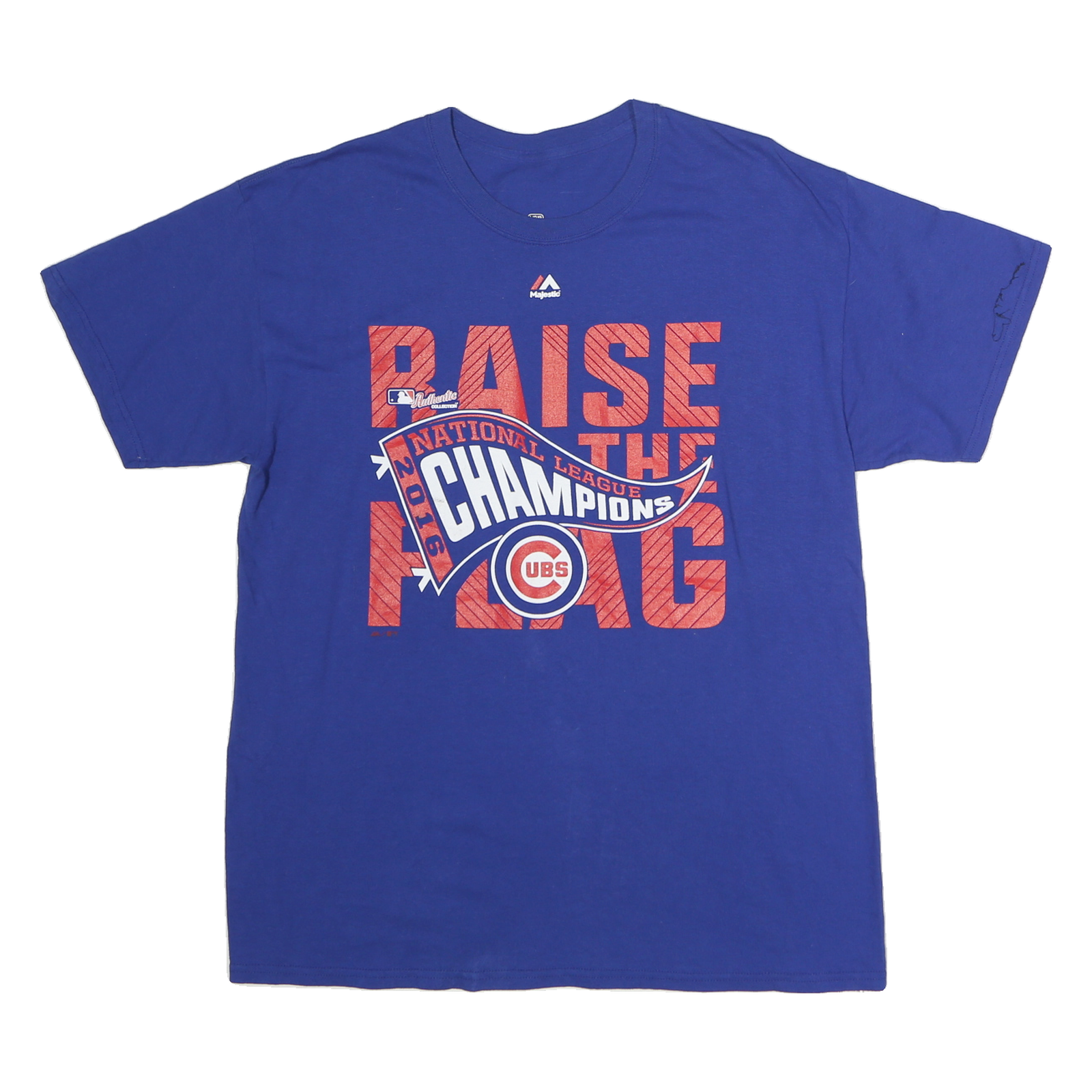 MAJESTIC Mens Blue Cubs National League Champions Graphic T-Shirt L Short Sleeve Refurbished - N/A refurbished available on Cerqular