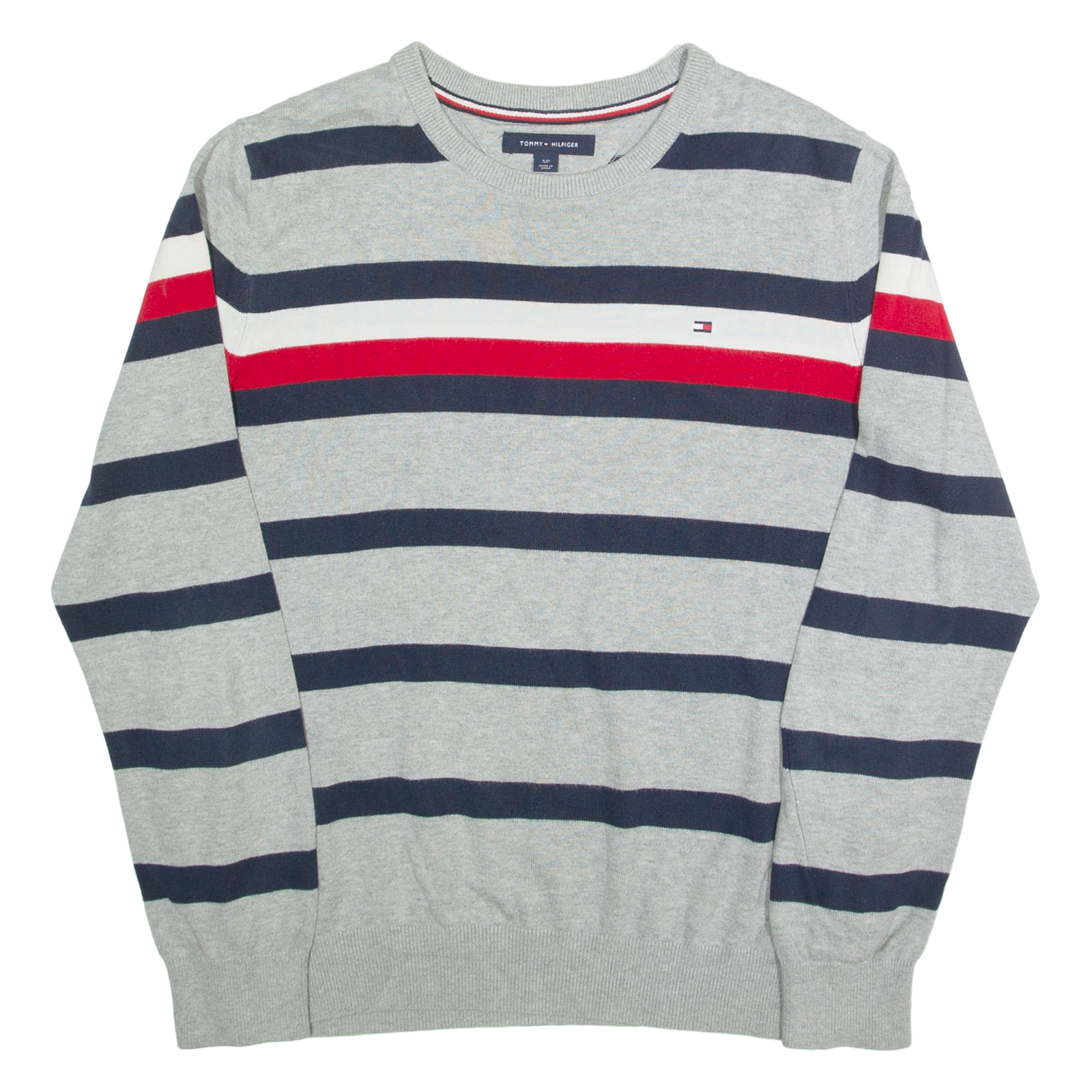 TOMMY HILFIGER Mens Patterned Jumper Grey Striped Tight Knit S Refurbished - N/A refurbished available on Cerqular