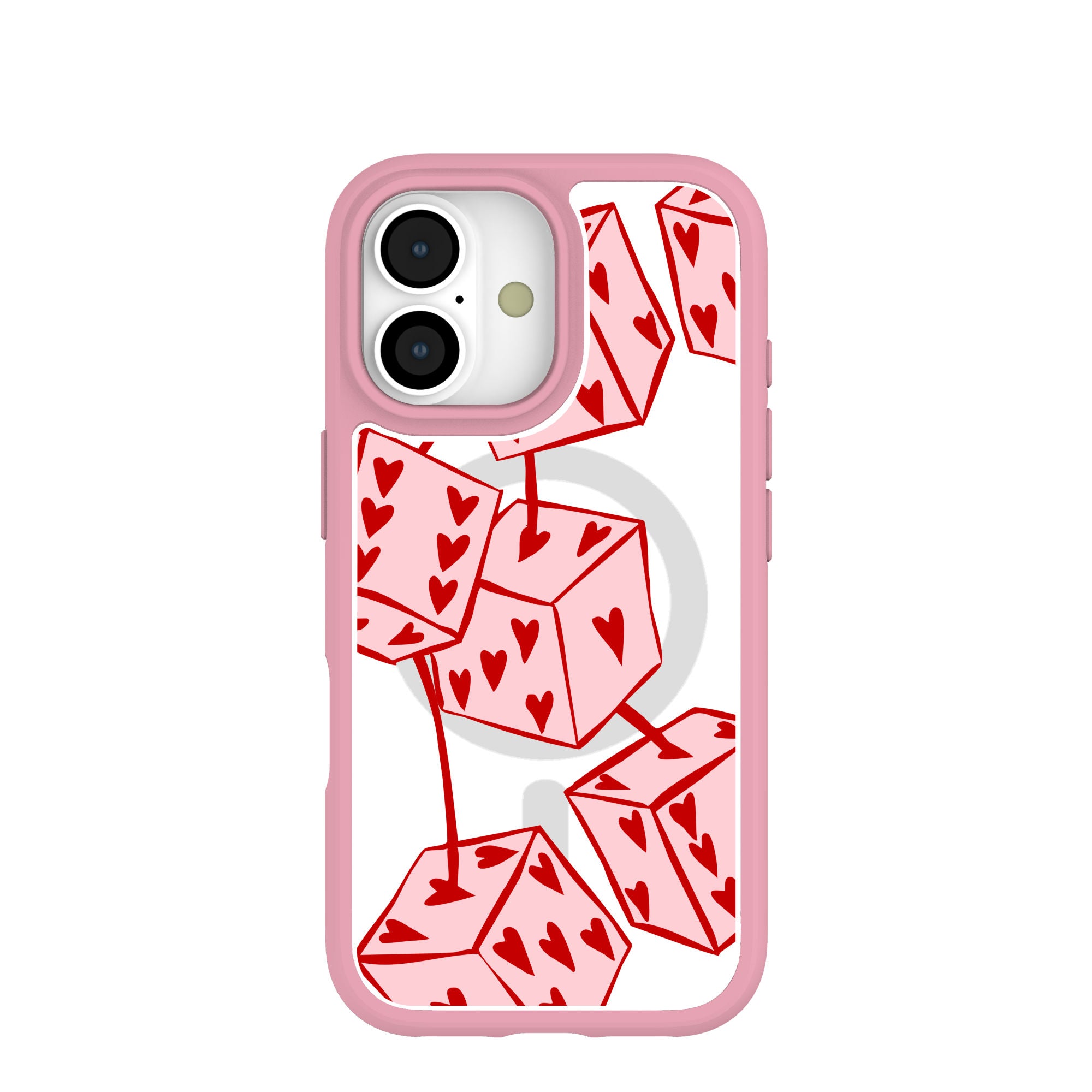 Clear Dicey Cherries iPhone 17 Case With Petal Pink Ridge (MagSafe included) Refurbished - Pela Case refurbished available on Cerqular