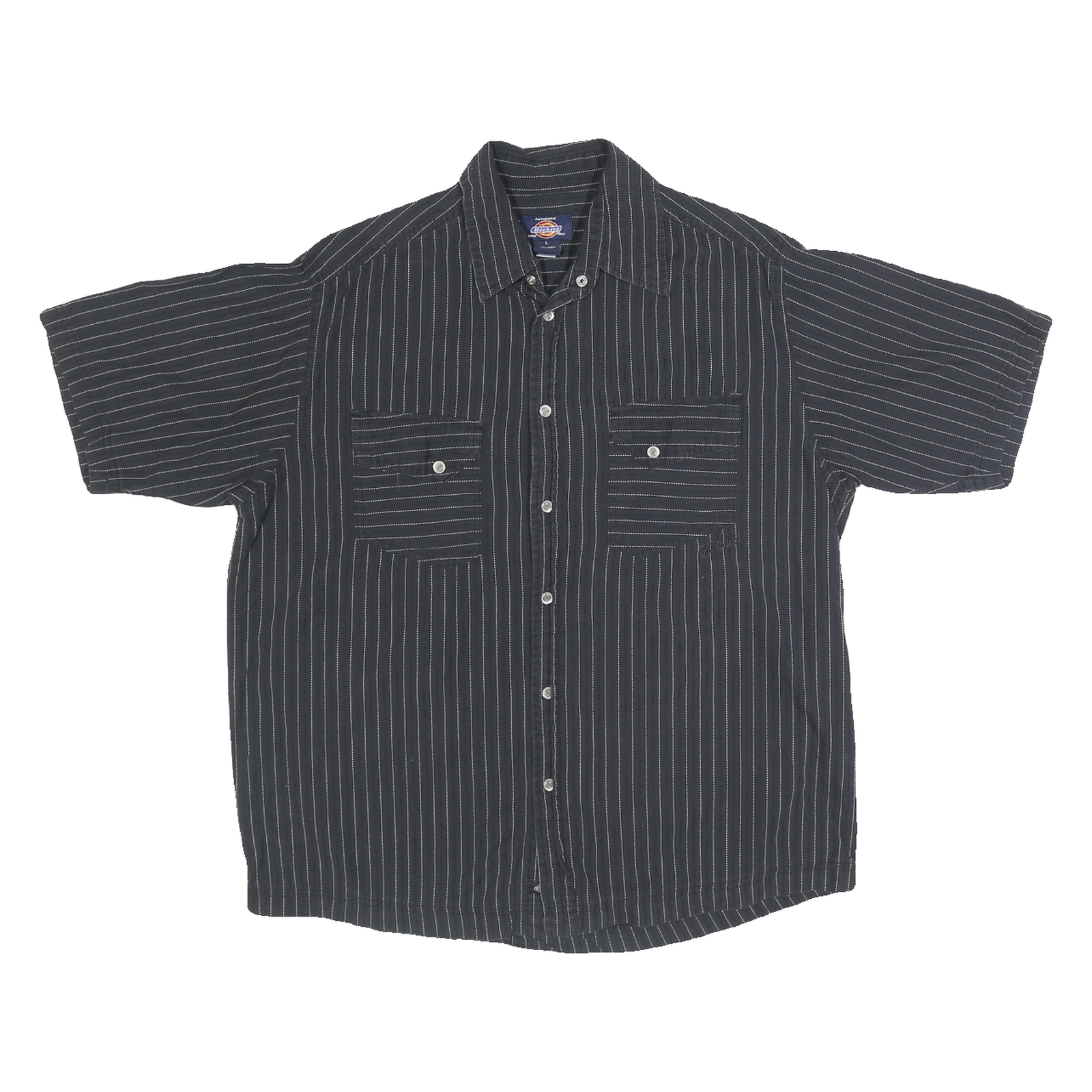 DICKIES Mens Black & White Striped Cotton Shirt L Workwear Button Pocket Refurbished - N/A refurbished available on Cerqular