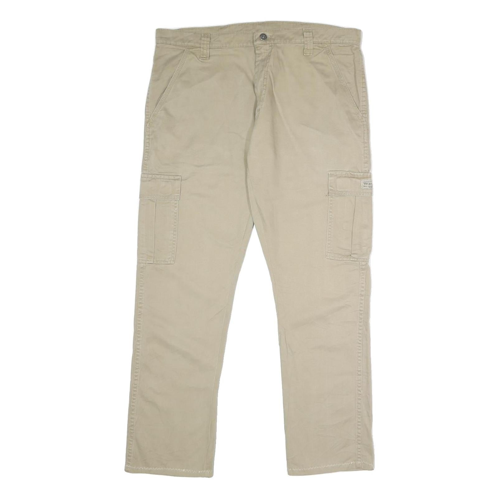 WRANGLER Mens Regular Beige Cotton Cargo Trousers W36 L30 Casual Zip Closure Refurbished - N/A refurbished available on Cerqular