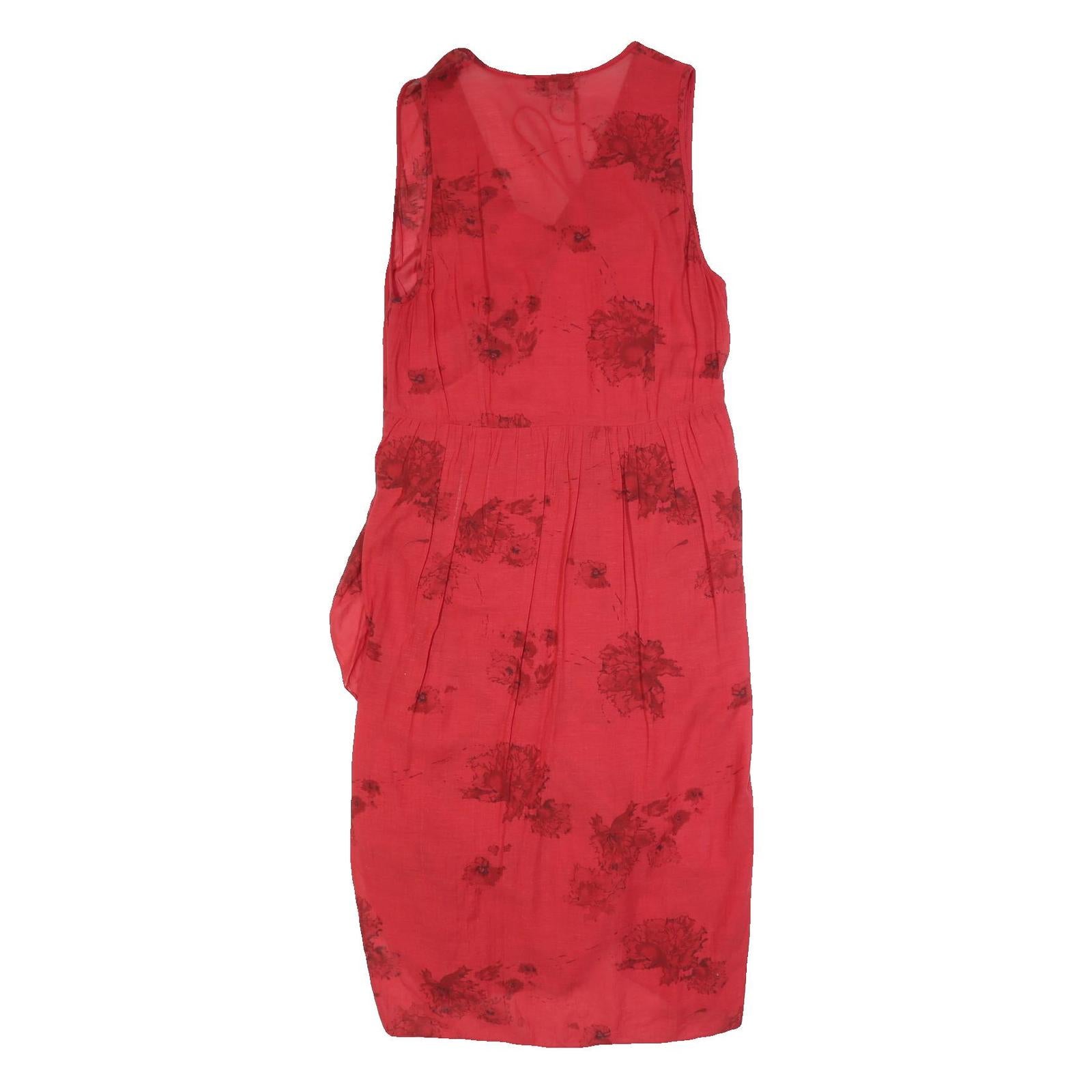 IRO Womens Red Floral Sleeveless Midi Dress L Elegant V-Neck Summer Style Refurbished - N/A refurbished available on Cerqular