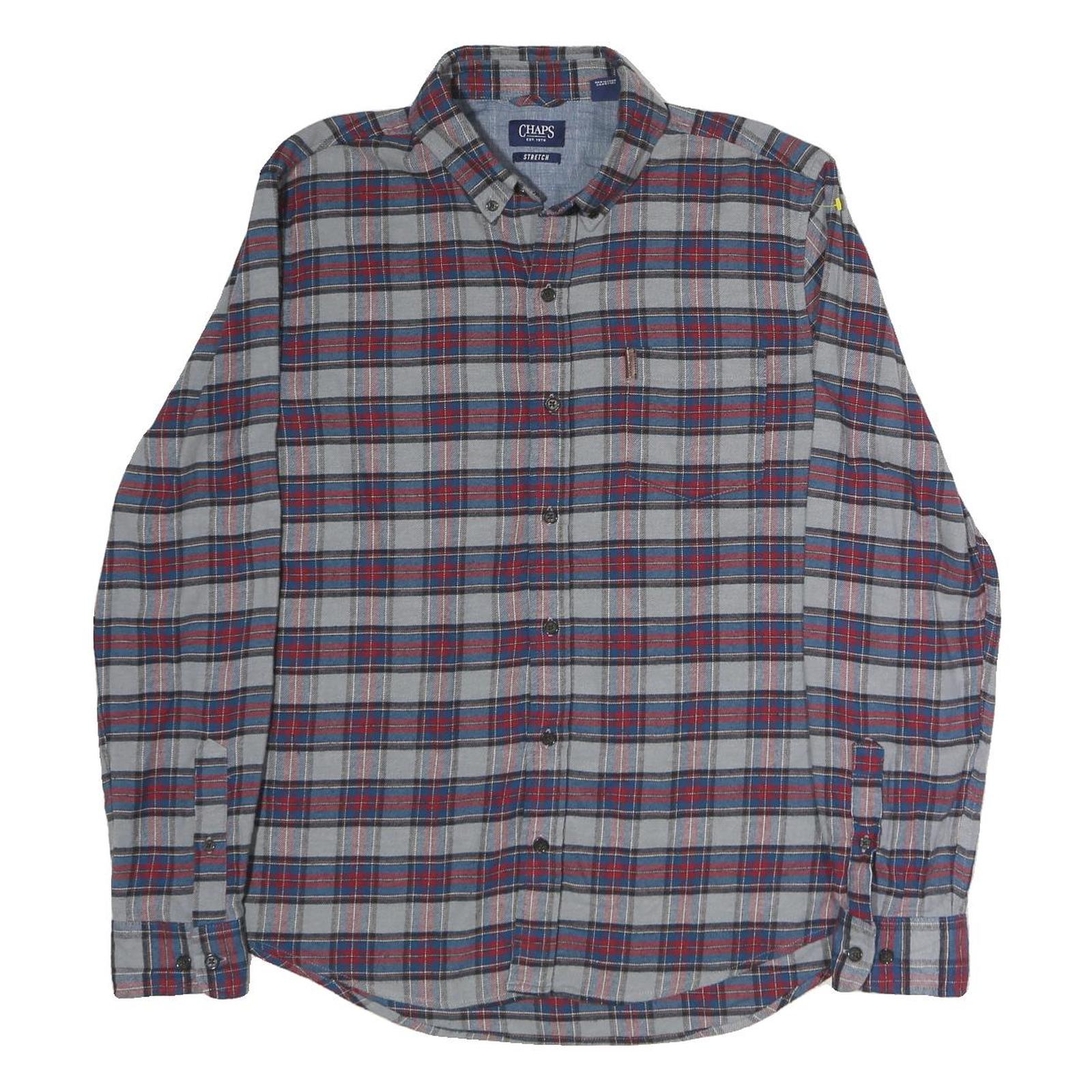CHAPS Mens Grey & Red Checked Cotton Shirt L Button-Down Casual Long Sleeve Refurbished - N/A refurbished available on Cerqular