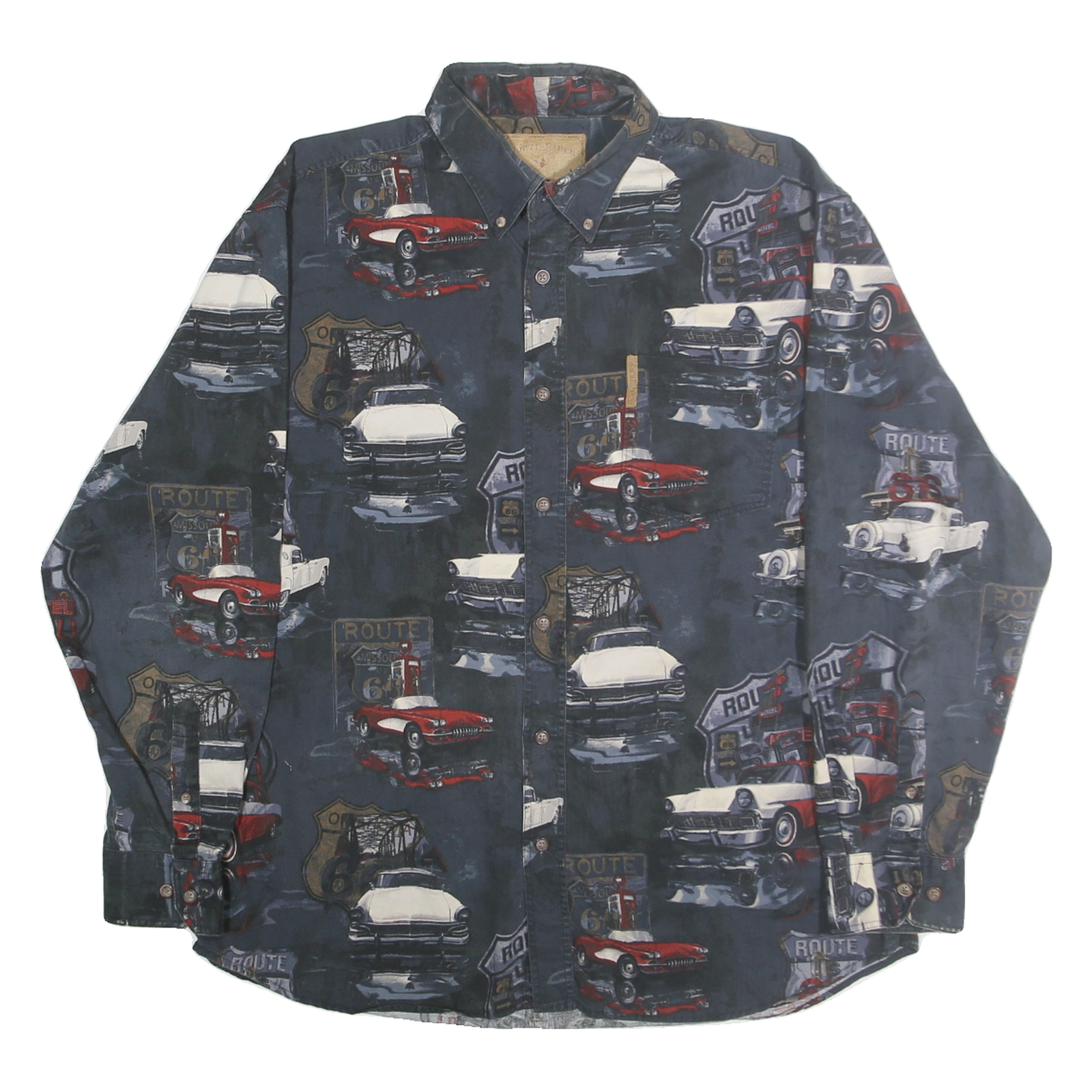 NORTH RIVER Mens Blue Cotton Vintage Car Print Shirt XL Classic Button-Down Refurbished - N/A refurbished available on Cerqular