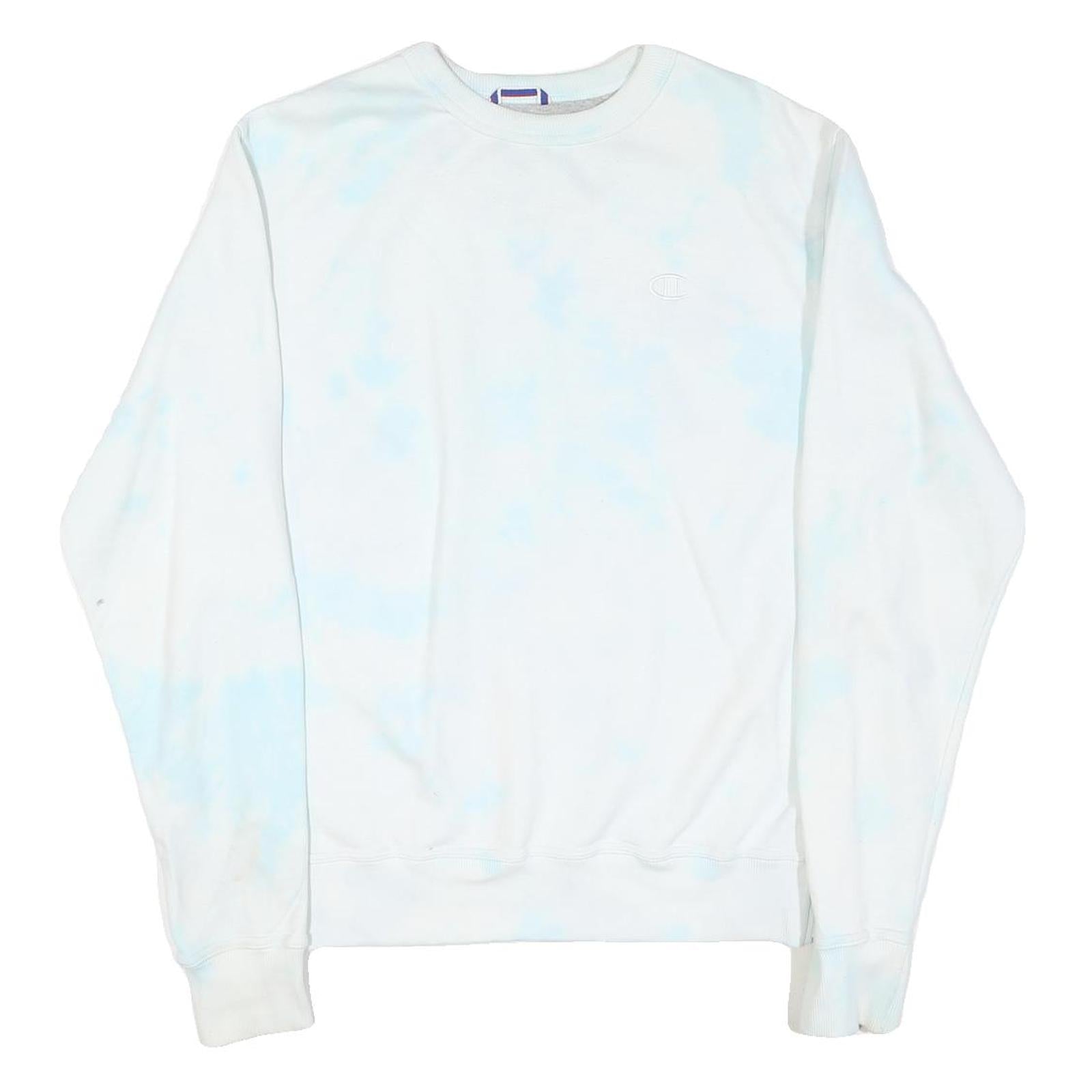 CHAMPION Mens White & Light Blue Tie Dye Crew Neck S Cotton Blend Sweatshirt Refurbished - N/A refurbished available on Cerqular