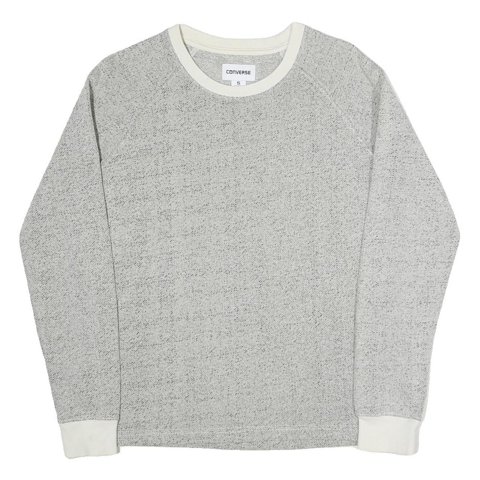 CONVERSE Womens Grey White Crew Neck Sweatshirt S Cotton Blend Lightweight Refurbished - N/A refurbished available on Cerqular