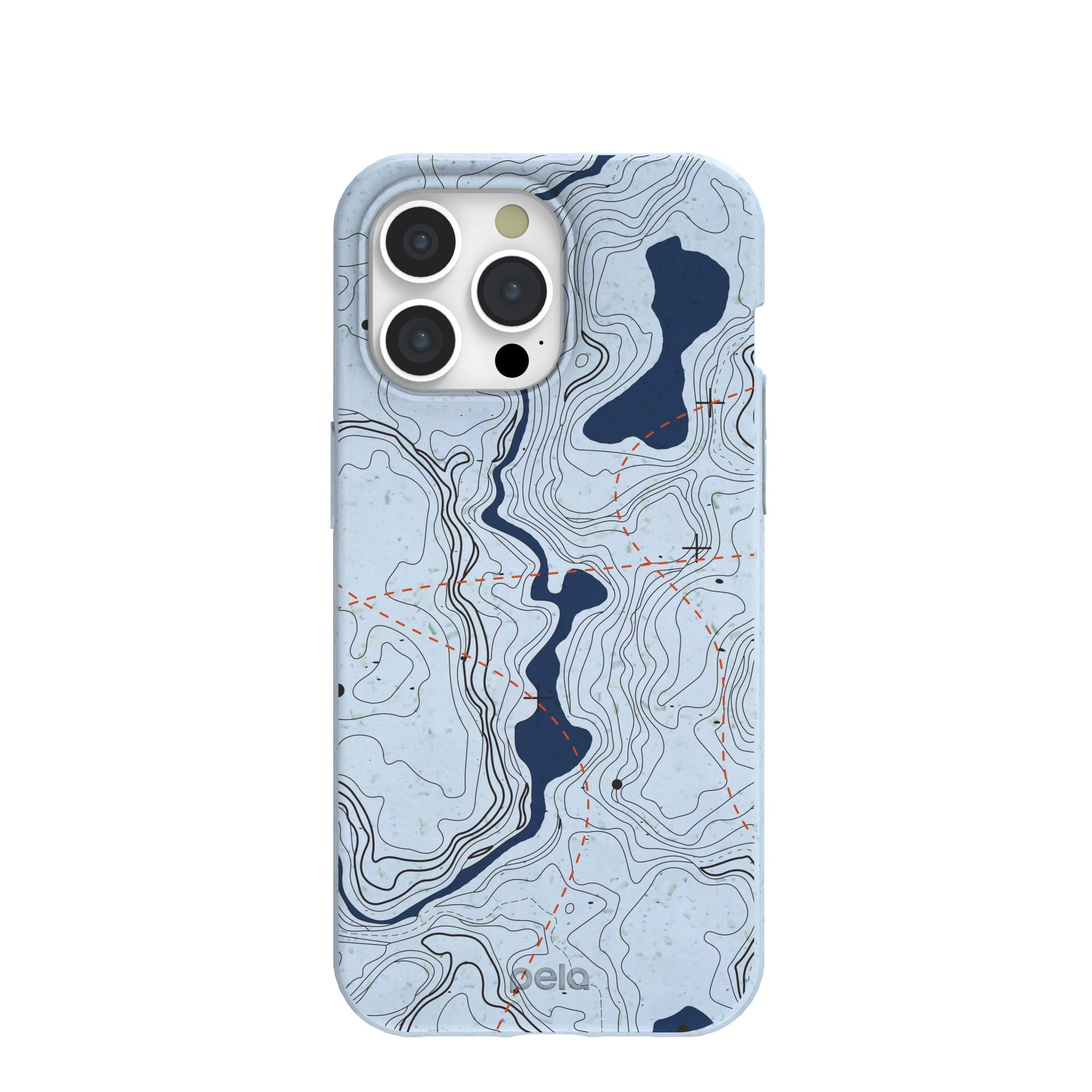 Powder Blue Contour Lines iPhone 15 Pro Max Case Refurbished - Pela Case refurbished available on Cerqular