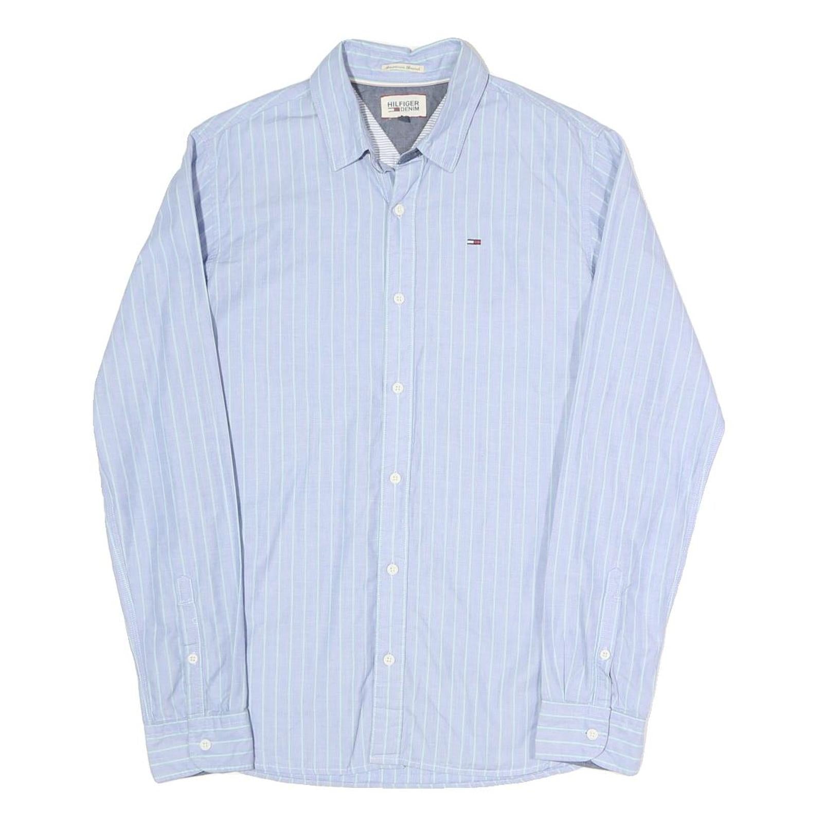 HILFIGER DENIM Mens Blue & White Striped Shirt S Casual Cotton Blend Long Sleeve Refurbished - N/A refurbished available on Cerqular