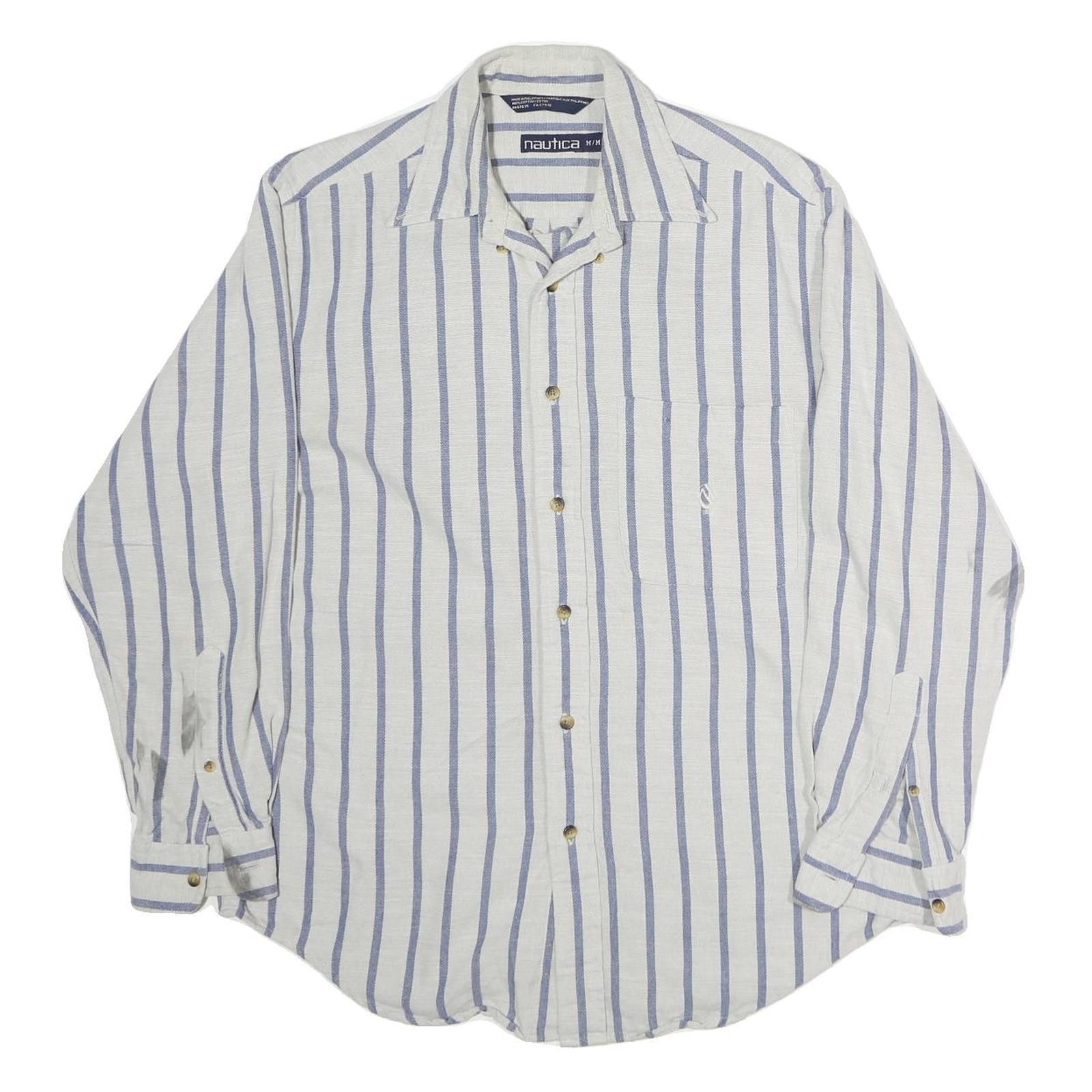 NAUTICA Mens White & Blue Striped Casual Cotton Shirt M Long Sleeve Button Down Refurbished - N/A refurbished available on Cerqular