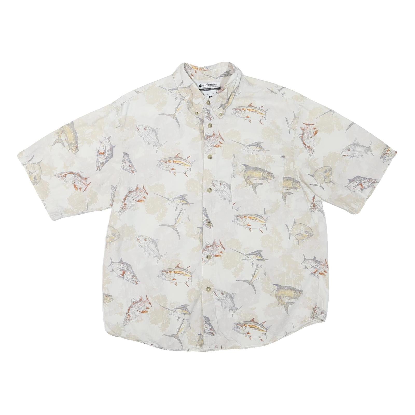COLUMBIA Mens Cream & Beige Cotton Blend Fishing Shirt L Casual Summer Button Refurbished - N/A refurbished available on Cerqular