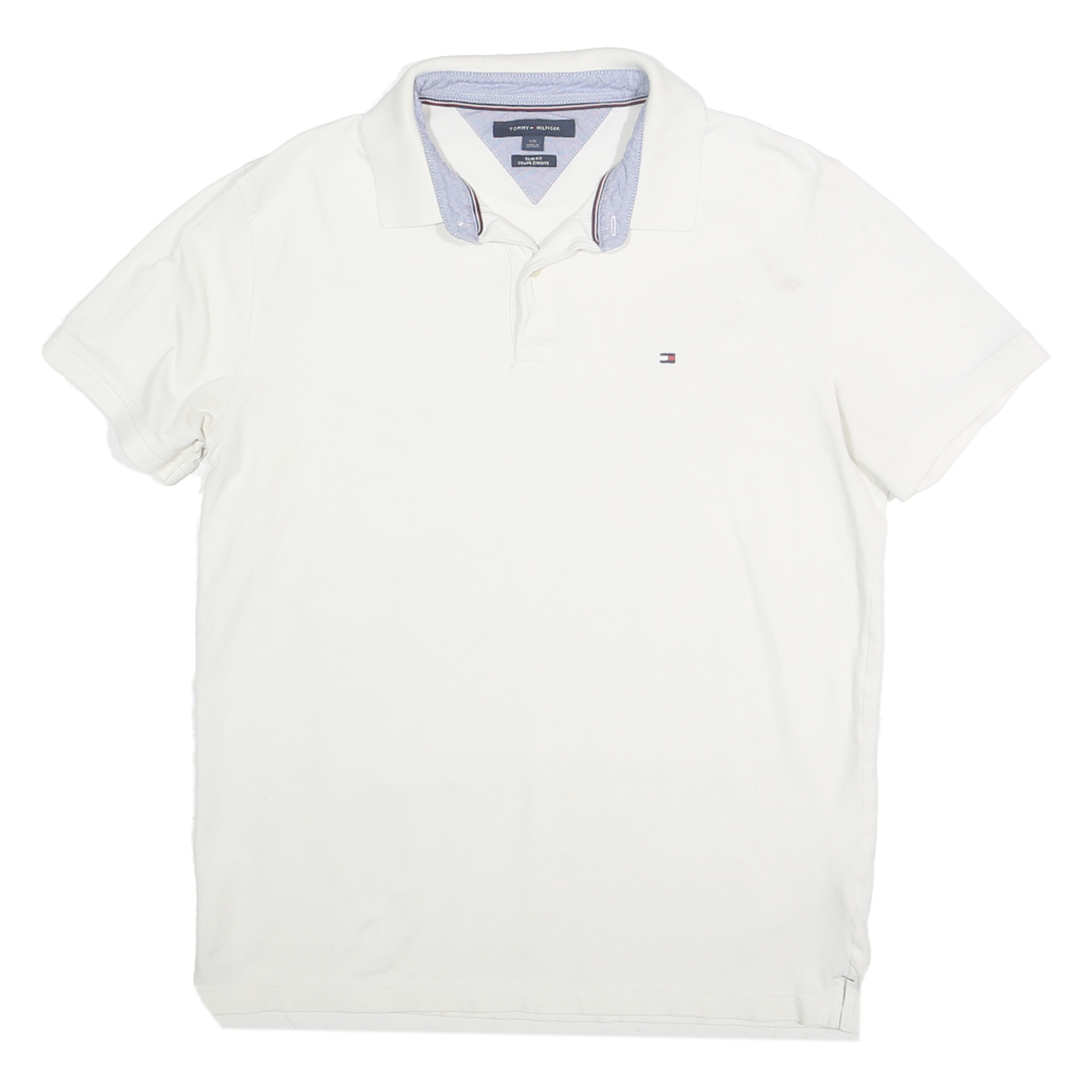 TOMMY HILFIGER Mens White Short Sleeve Plain L Cotton Blend Polo Shirt Refurbished - N/A refurbished available on Cerqular