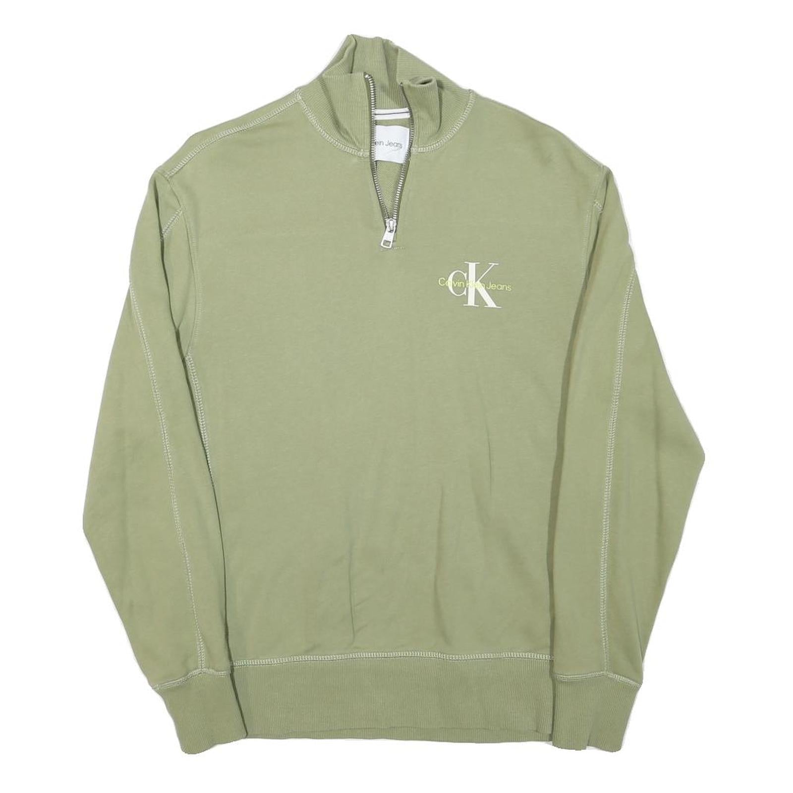 CALVIN KLEIN JEANS Mens Green Half Zip XS Cotton Blend Sweatshirt Refurbished - N/A refurbished available on Cerqular