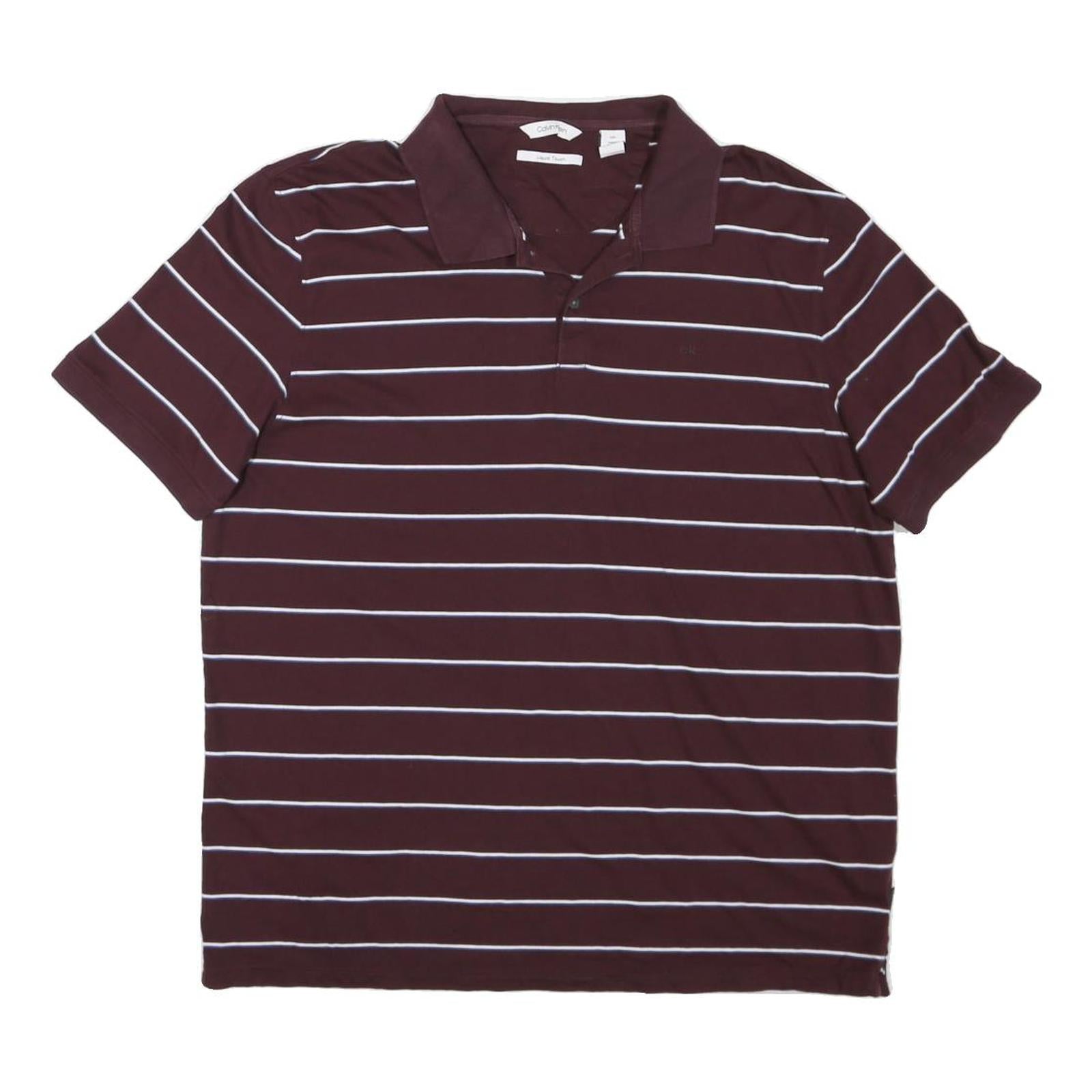 CALVIN KLEIN Mens Maroon & White Striped Short Sleeve Polo Shirt L Cotton Blend Refurbished - N/A refurbished available on Cerqular