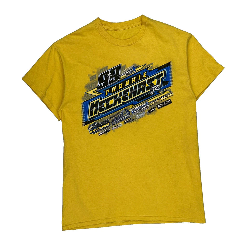 Frankie Heckenast Jr. Unbranded Graphic T-Shirt - Small Yellow Cotton Refurbished - Thrifted (note: this is a term often used to describe second- refurbished available on Cerqular