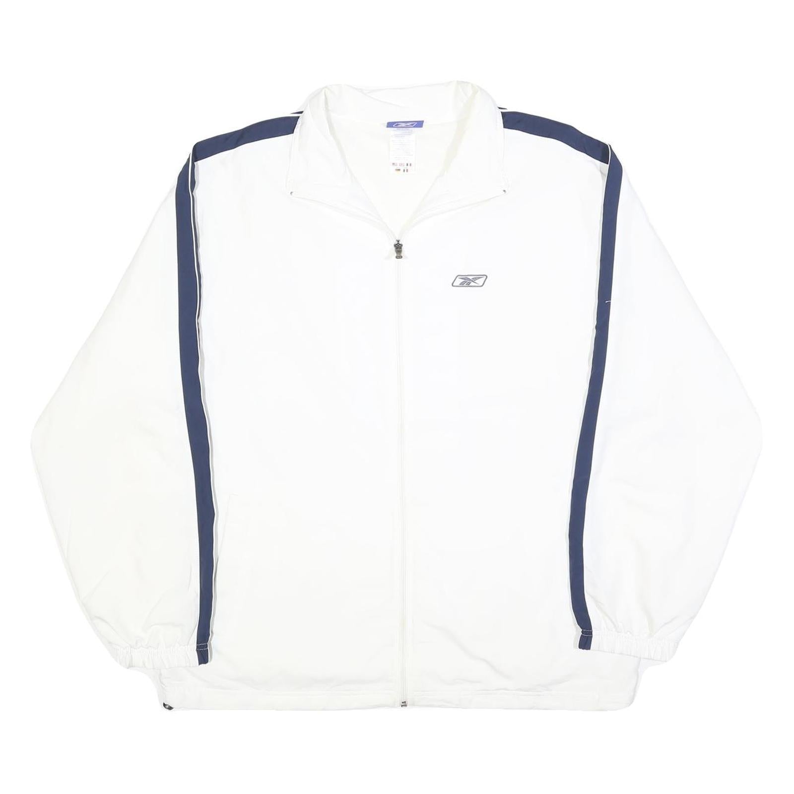 REEBOK Mens White & Navy Track Jacket L Polyester Blend Zip Retro Sportswear Refurbished - N/A refurbished available on Cerqular
