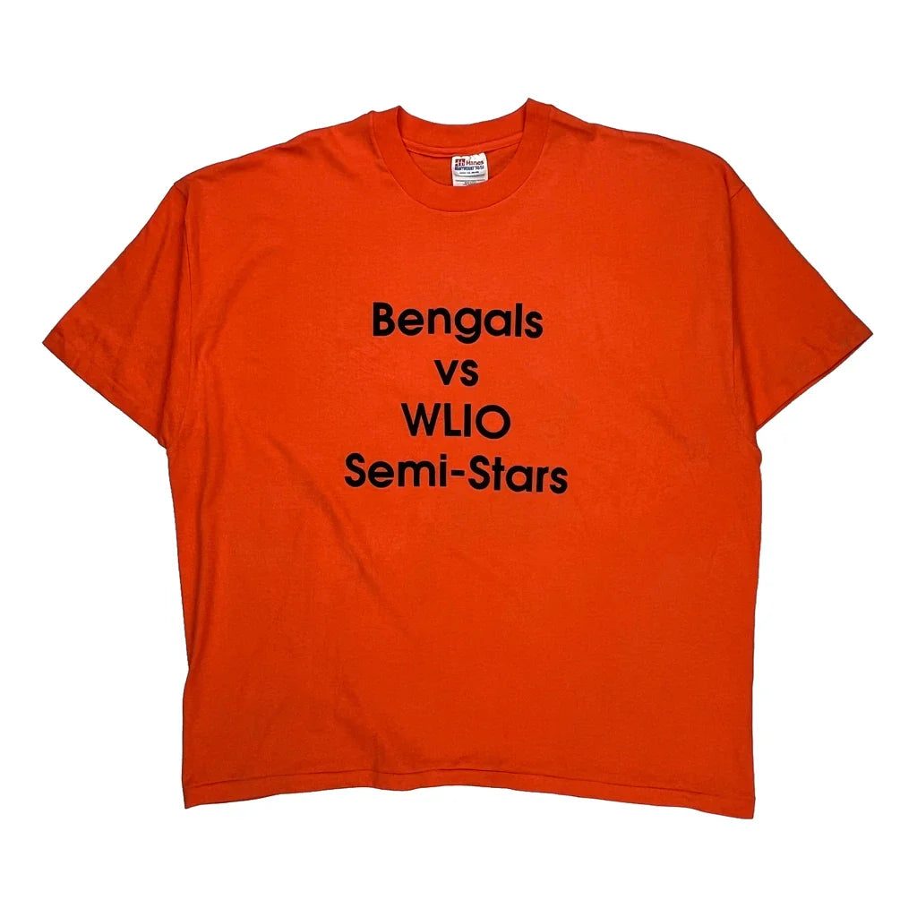 Buy Bengals Vs Wlio Semi-Stars Hanes Single Stitch T-Shirt - 2XL Orange Cotton Blend Refurbished - $21.43 Bengals Vs Wlio Semi-Stars Hanes Single Stitch T-Shirt - 2XL Orange Cotton Blend Refurbished - Thrifted (note: this is a term often used to describe second- refurbished available on Cerqular