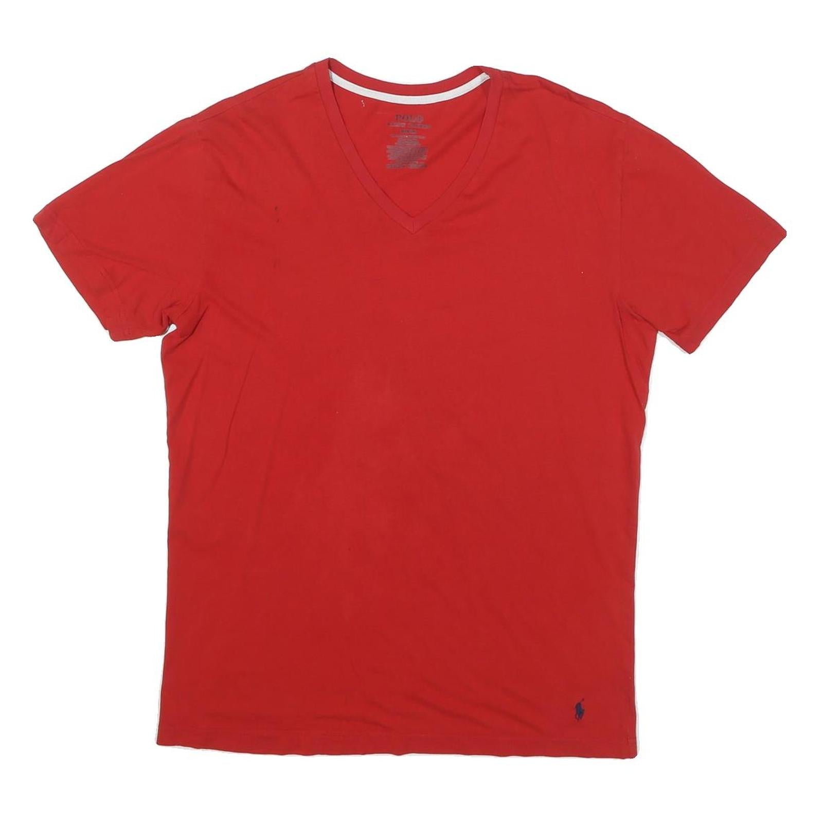 POLO RALPH LAUREN Mens Red V-Neck T-Shirt M Cotton Blend Classic Fit Refurbished - N/A refurbished available on Cerqular