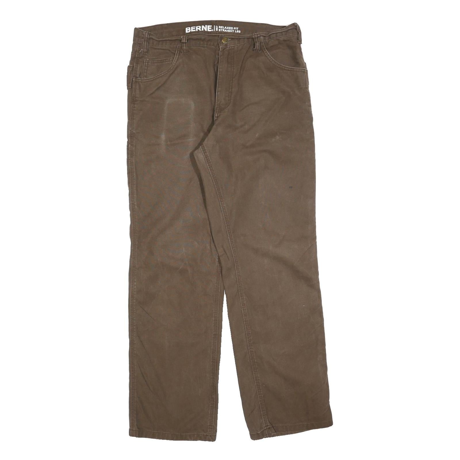 BERNE Mens Cotton Blend Brown Relaxed Straight Leg Trousers W34 L32 Workwear Refurbished - N/A refurbished available on Cerqular