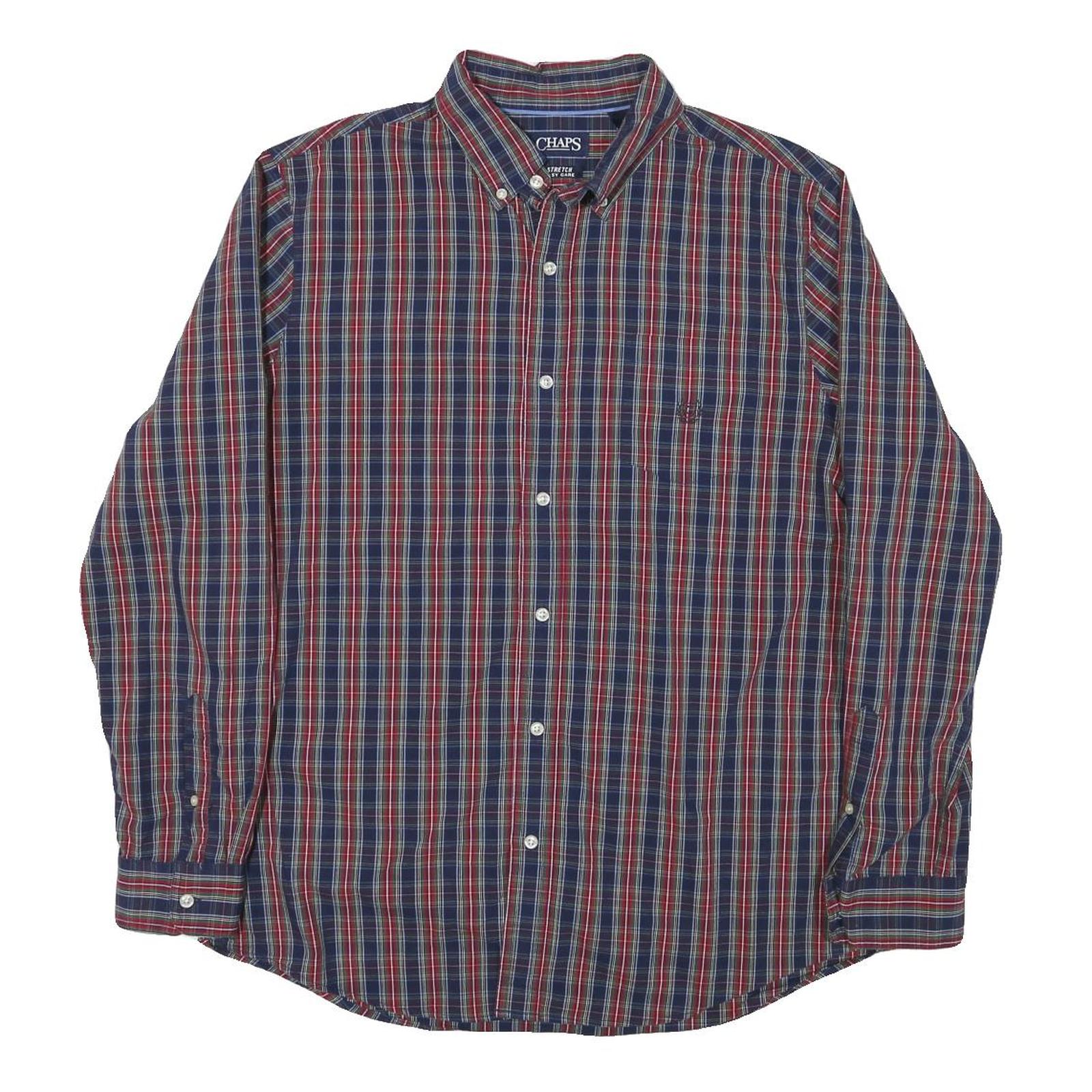 CHAPS Mens Blue & Red Check Cotton Blend Shirt XL Button Down Collar Long Sleeve Refurbished - N/A refurbished available on Cerqular