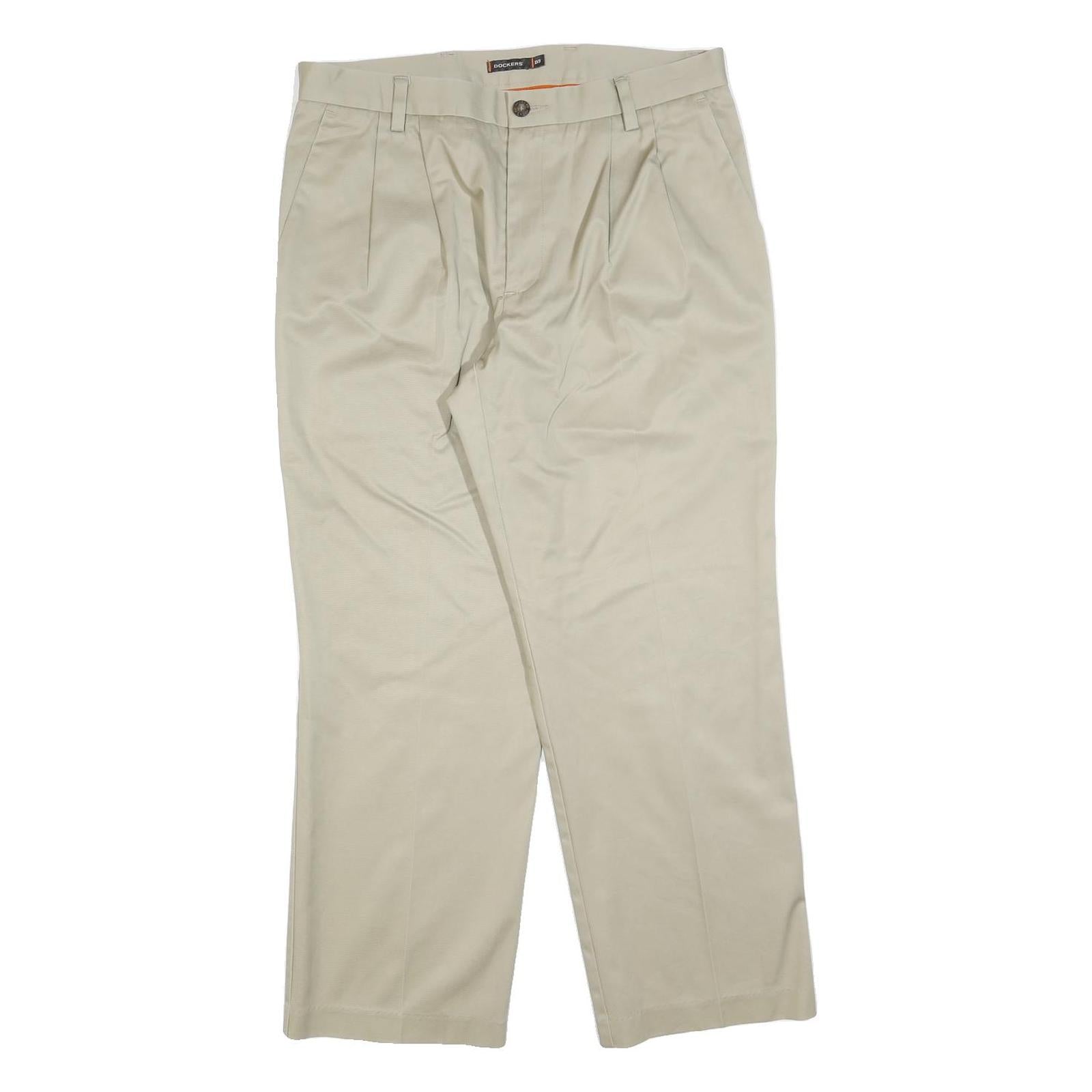 DOCKERS Mens Cotton Blend Beige Regular Fit Straight Leg Trousers W34 L30 Refurbished - N/A refurbished available on Cerqular