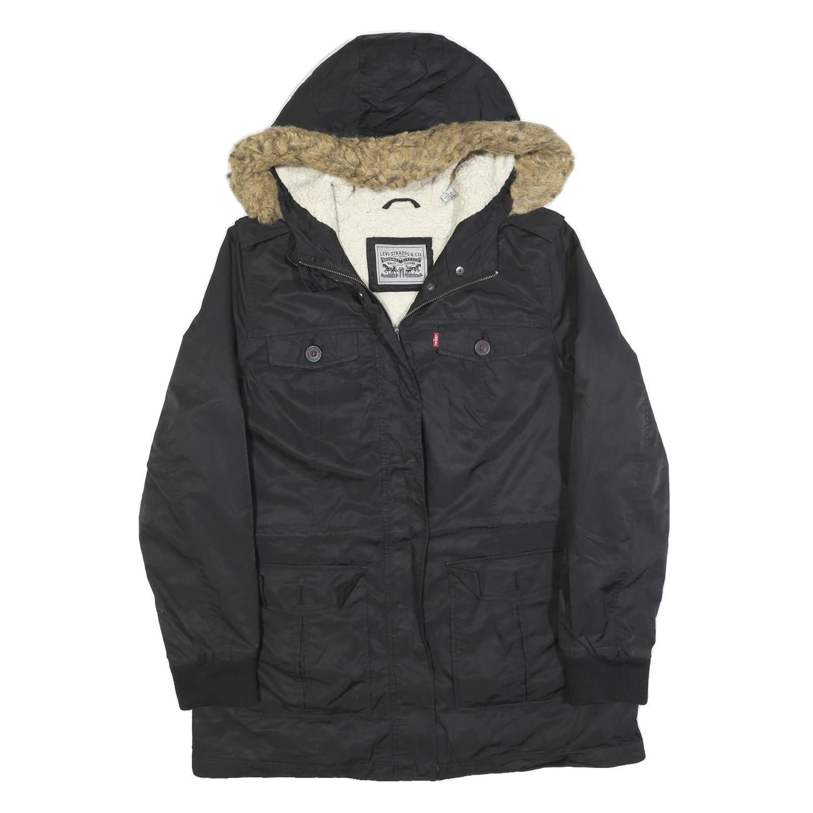 LEVI'S Womens Black Jacket L Polyester Blend Plain Zip Hooded Casual Winter Refurbished - N/A refurbished available on Cerqular