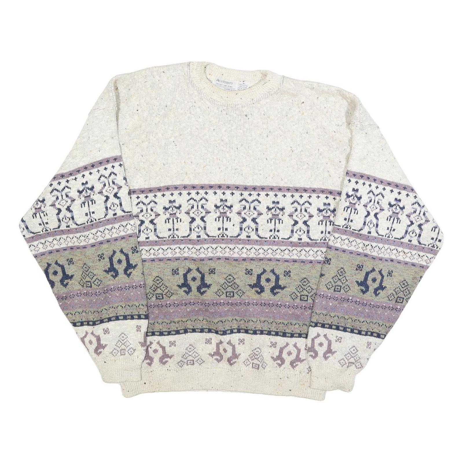 AUSTERITY Mens Cream Patterned Jumper Crew Neck Basic Knit M Cotton Casual Style Refurbished - N/A refurbished available on Cerqular