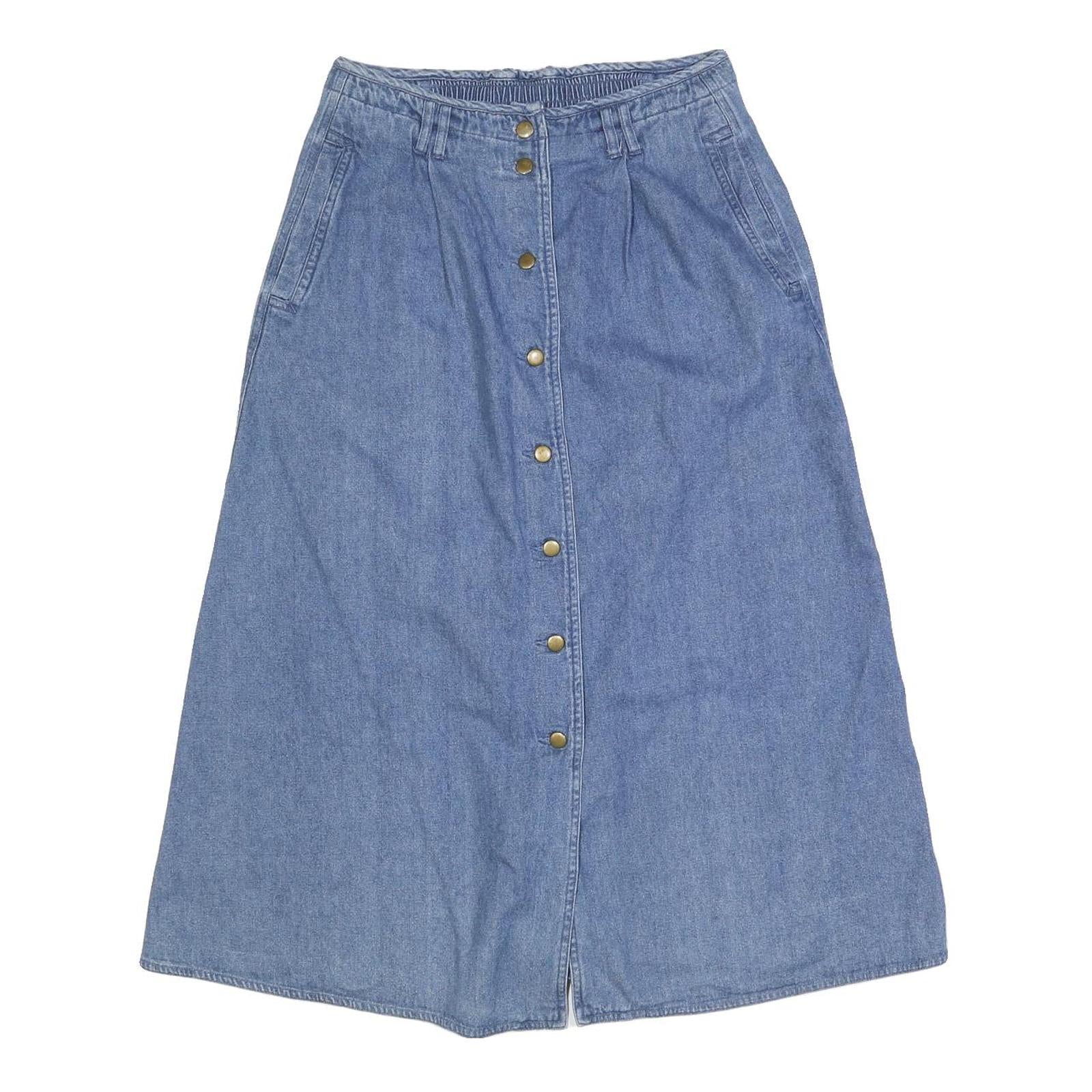 Womens Blue Cotton Blend Denim A-Line Knee Length Woven Button Skirt M Casual Refurbished - N/A refurbished available on Cerqular