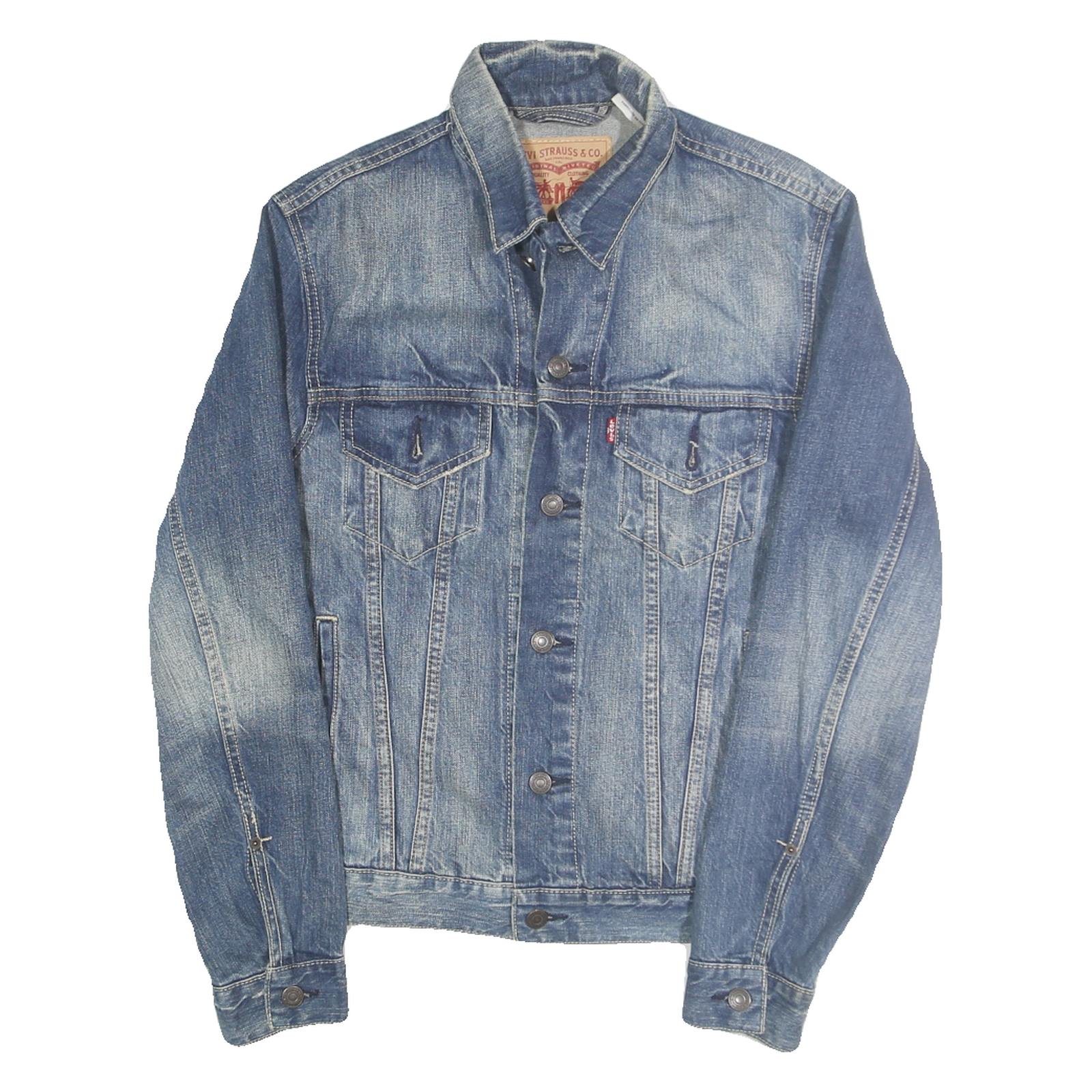 LEVI'S Mens Blue Denim Jacket S Cotton Plain Button Closure Classic Fit Refurbished - N/A refurbished available on Cerqular