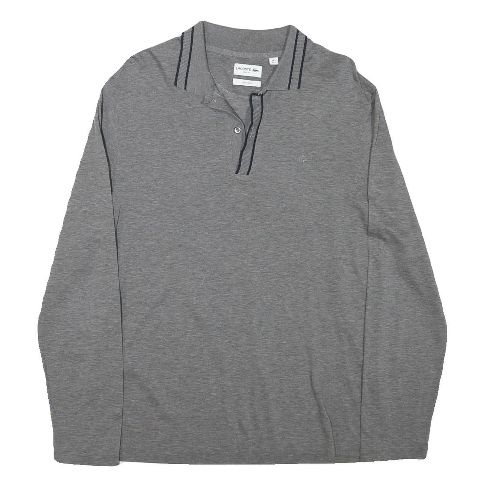 LACOSTE Mens Grey Long Sleeve Plain Polo Shirt L Cotton Blend Classic Fit Refurbished - N/A refurbished available on Cerqular