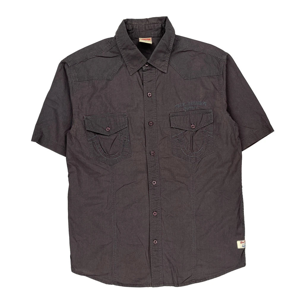 True Religion Short Sleeve Shirt - Large Grey Cotton Refurbished - Thrifted (note: this is a term often used to describe second- refurbished available on Cerqular