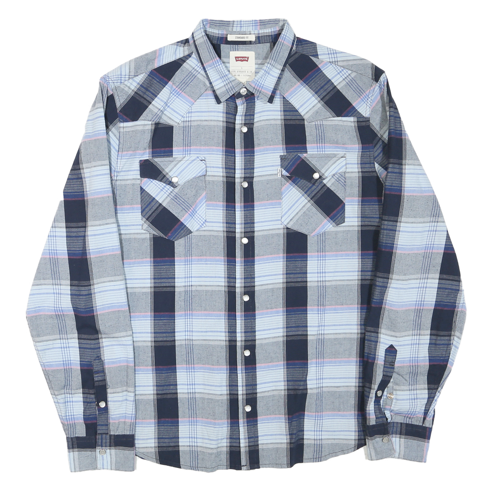 LEVI'S Mens Blue & Grey Plaid Shirt L Cotton Blend Casual Long Sleeve Button Refurbished - N/A refurbished available on Cerqular