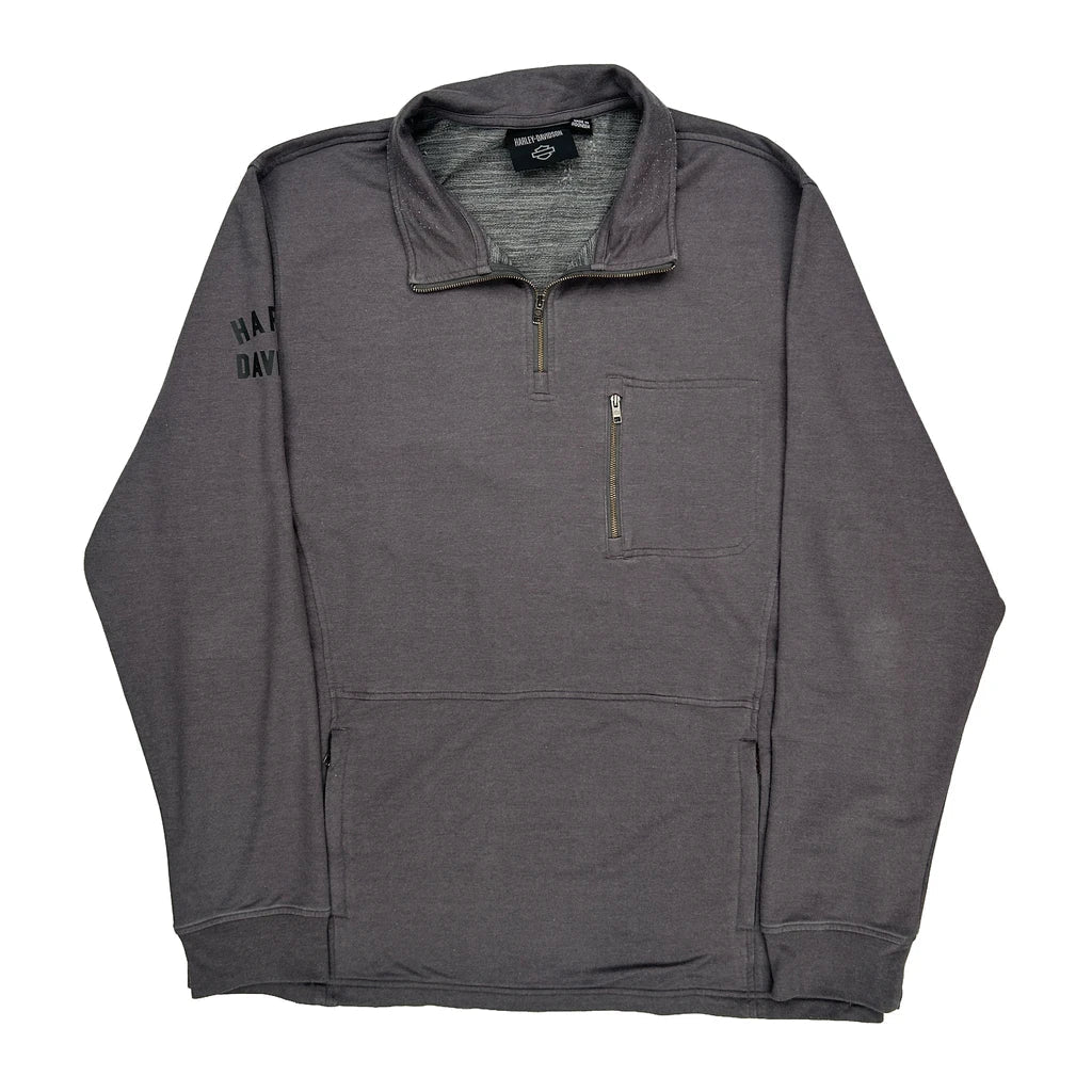 Harley Davidson 1/4 Zip - XL Grey Cotton Blend Refurbished - Thrifted (note: this is a term often used to describe second- refurbished available on Cerqular