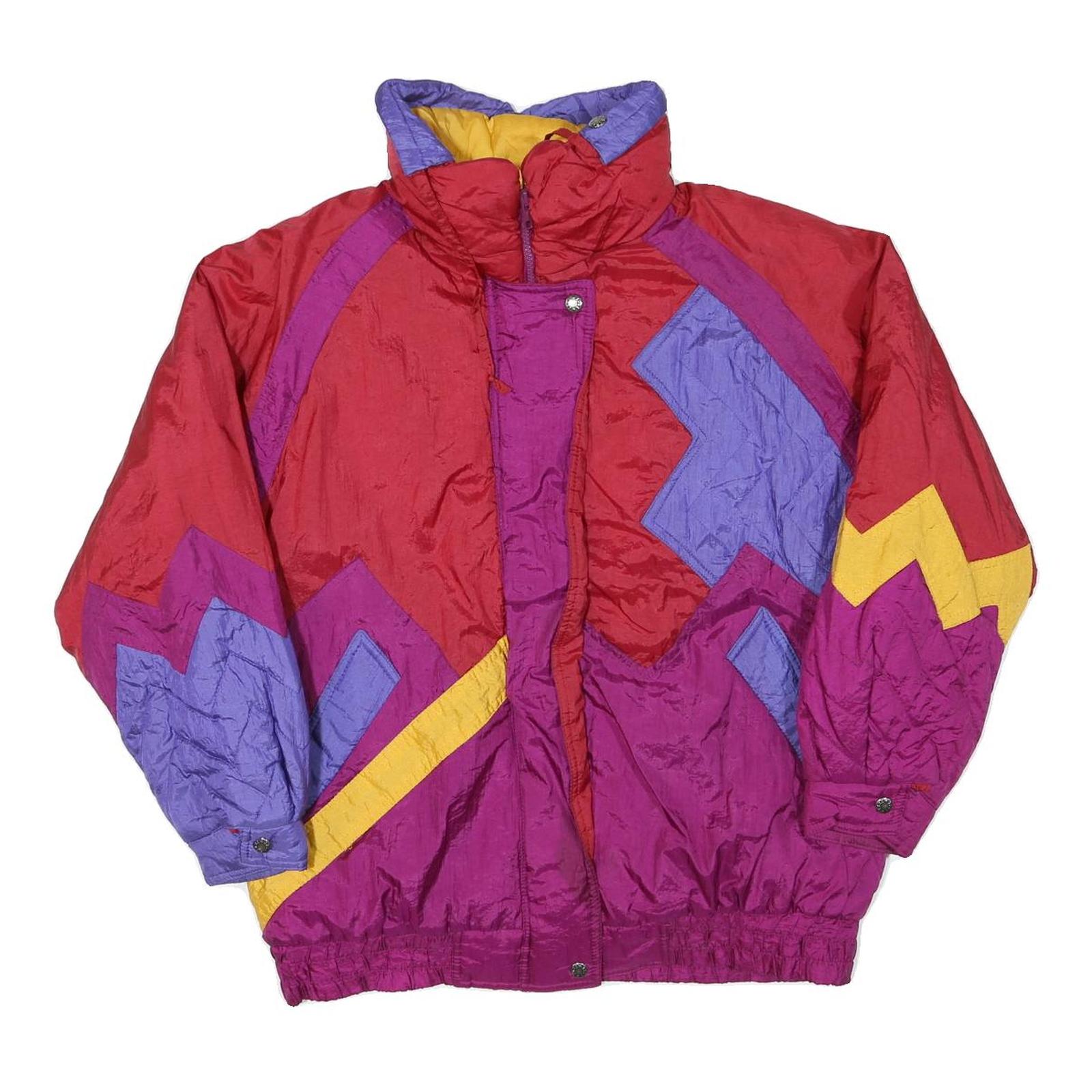 Womens Red & Purple Colourblock Casual Jacket M Polyester Blend Zip Retro Style Refurbished - N/A refurbished available on Cerqular