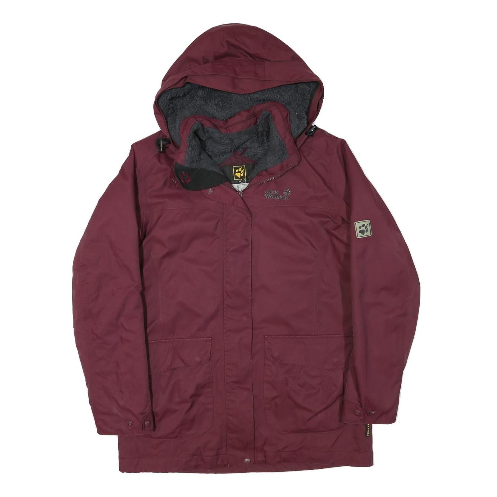 JACK WOLFSKIN Womens Maroon Jacket M Polyester Blend Plain Hooded Zip Outdoor Refurbished - N/A refurbished available on Cerqular