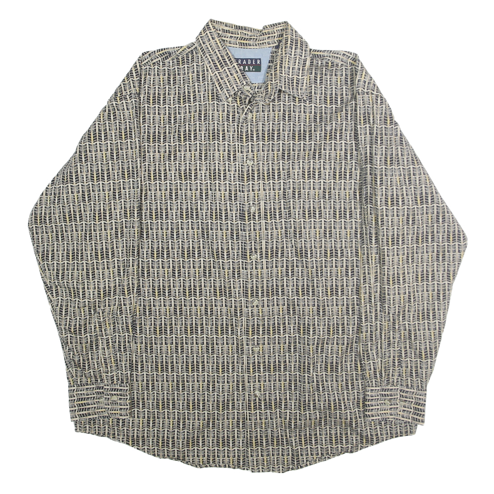 TRADER BAY Mens Beige & Black Patterned Cotton Shirt L Long Sleeve Button Refurbished - N/A refurbished available on Cerqular