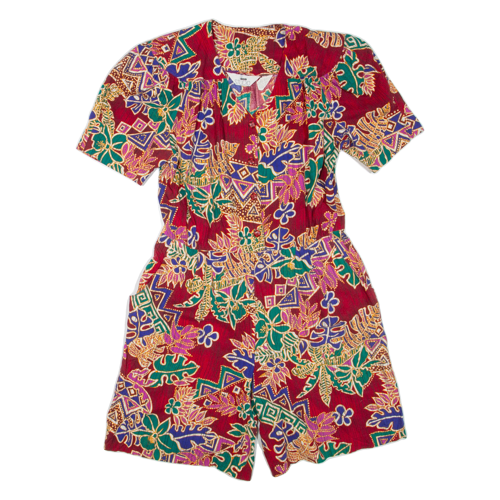 STUDIO Womens Playsuit Red Crazy Pattern Wide-Leg Viscose L Refurbished - N/A refurbished available on Cerqular