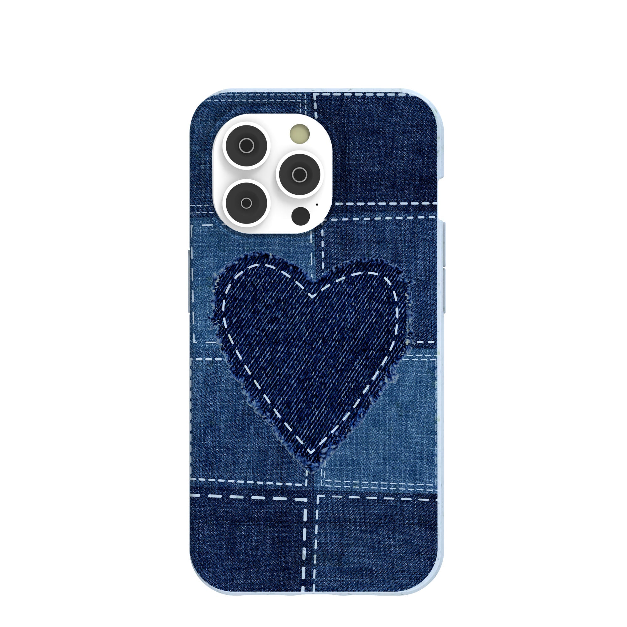 Powder Blue Denim Heart iPhone 14 Pro Case Refurbished - Pela Case refurbished available on Cerqular