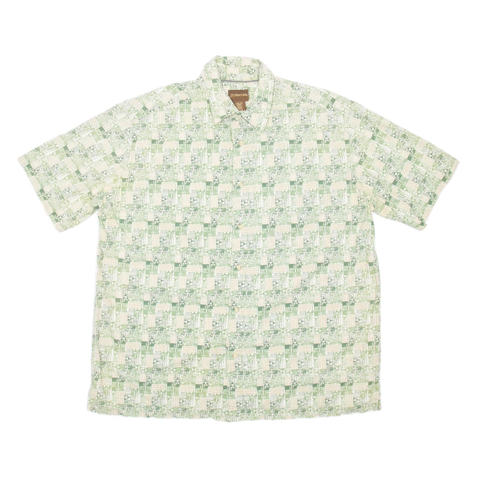 ST JOHNS BAY Mens Shirt Green Geometric XL Refurbished - N/A refurbished available on Cerqular