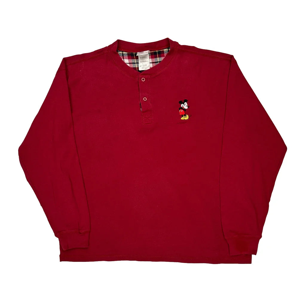 Mickey Mouse Disney Cartoon Sweatshirt - Large Red Cotton Refurbished - Thrifted (note: this is a term often used to describe second- refurbished available on Cerqular