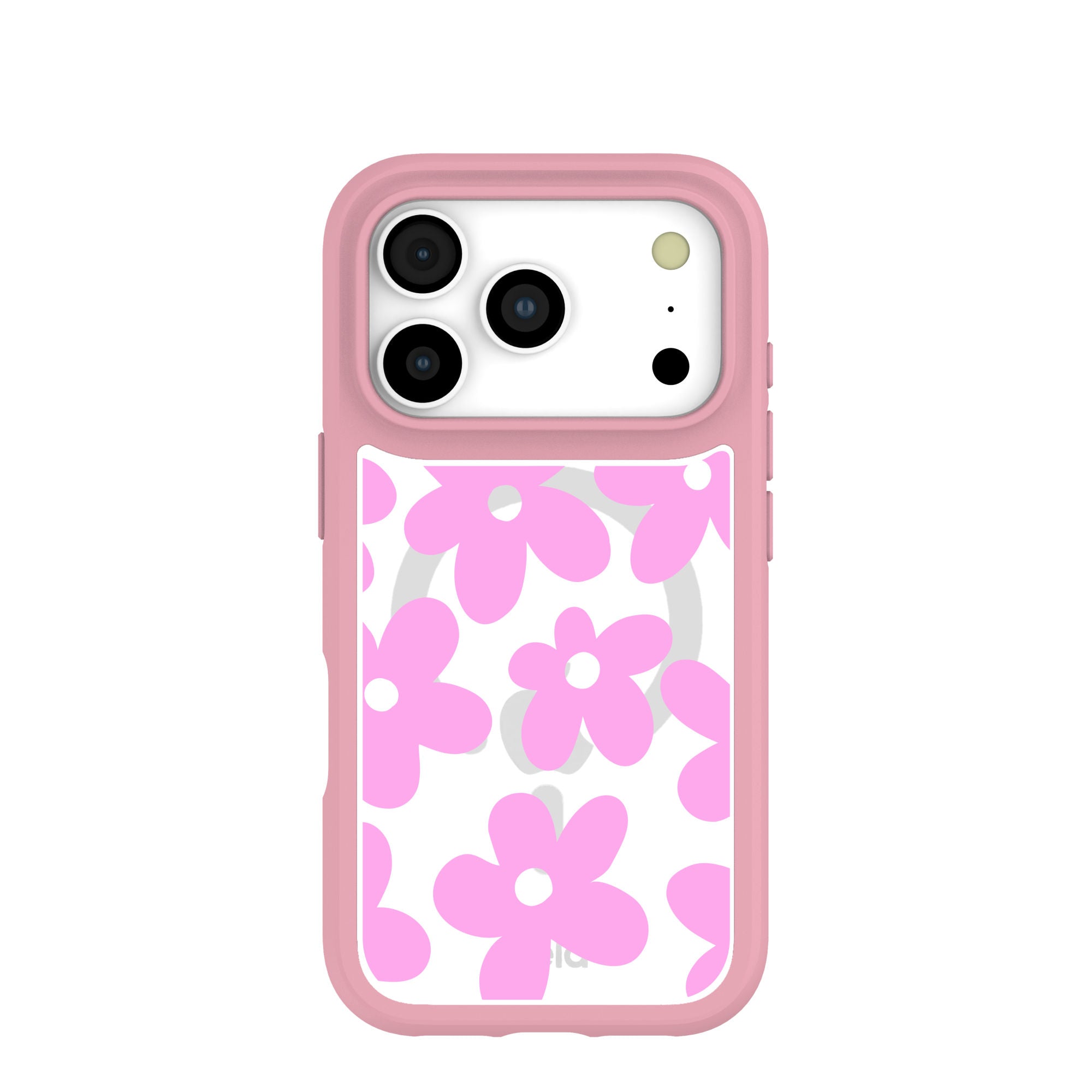 Clear Pink Blooms iPhone 17 Pro Case With Petal Pink Ridge (MagSafe included) Refurbished - Pela Case refurbished available on Cerqular