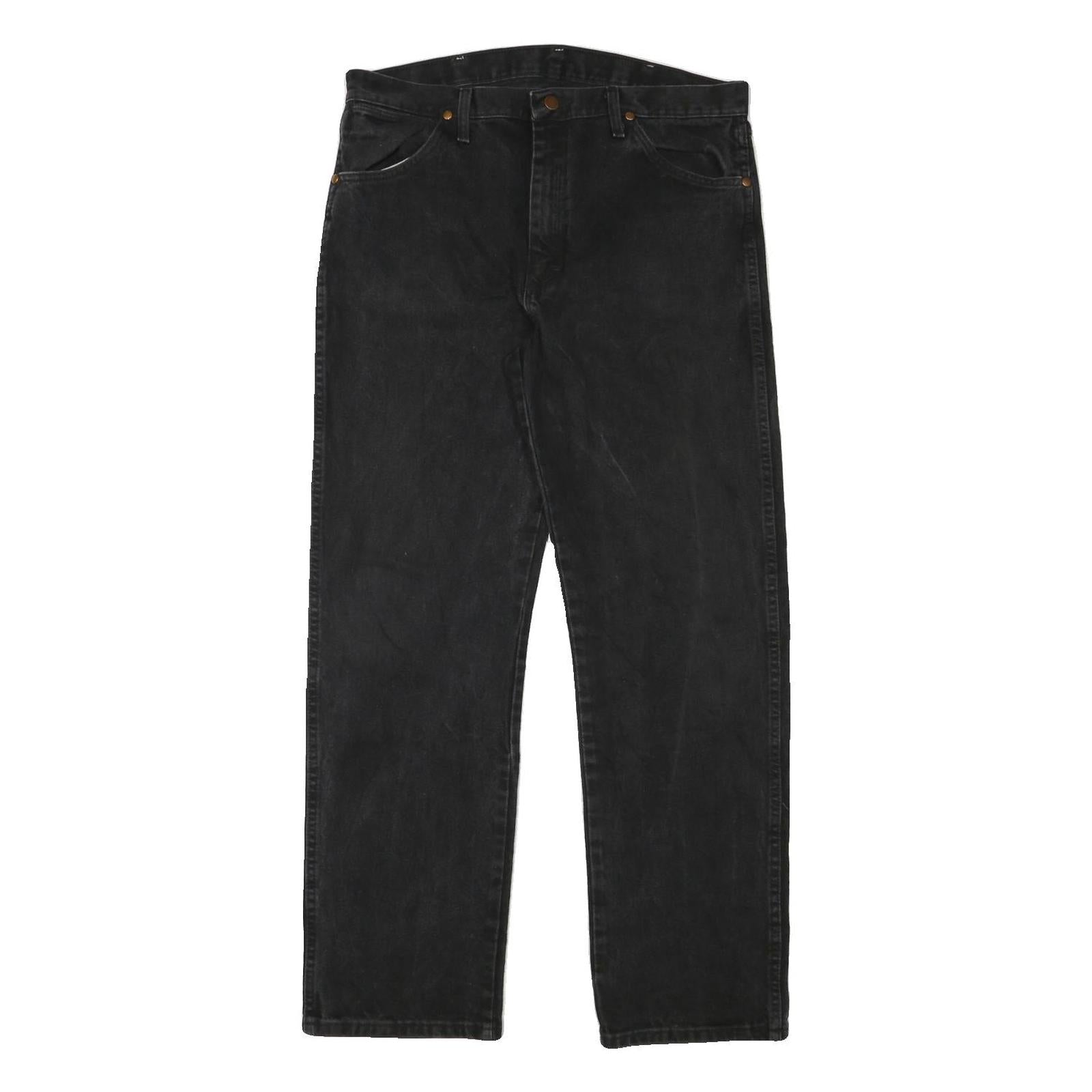 WRANGLER Mens Black Regular Denim Rinse W34 L31 Cotton Blend Zip Jeans Refurbished - N/A refurbished available on Cerqular