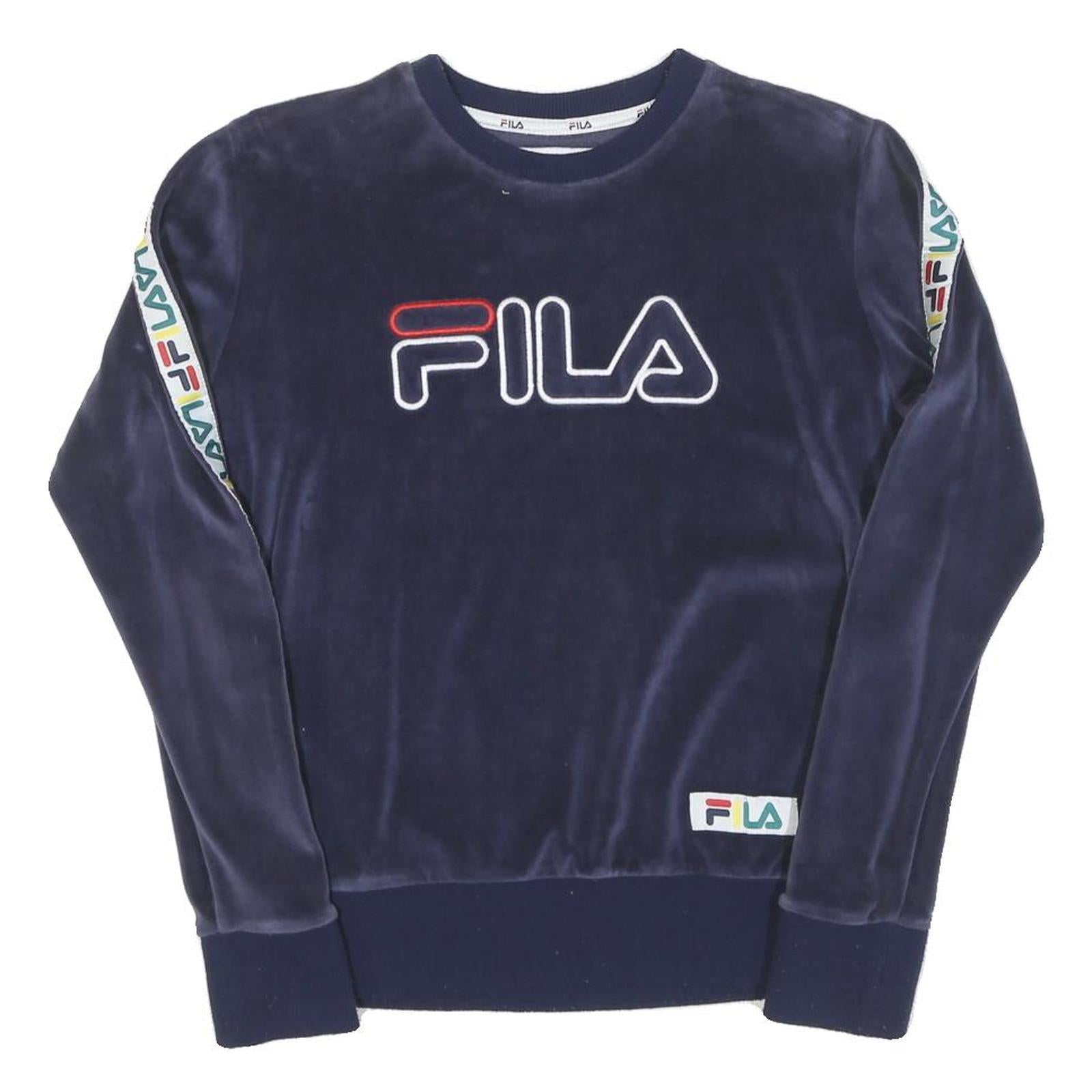 FILA Womens Blue Crew Neck XS Velvet Logo Sweatshirt Tape Sleeve Refurbished - N/A refurbished available on Cerqular