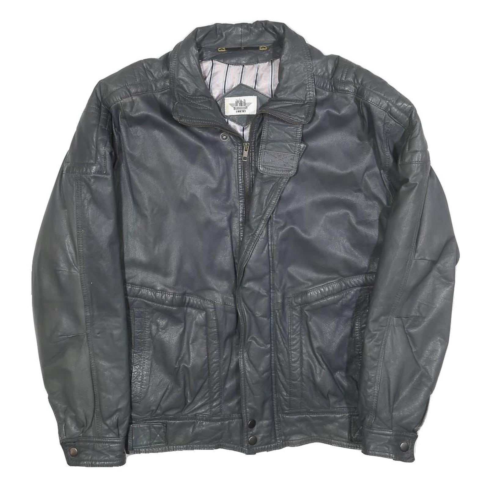 MANHATTEN CLUB Mens Black Leather Jacket S Zip Plain Soft Classic Casual Refurbished - N/A refurbished available on Cerqular