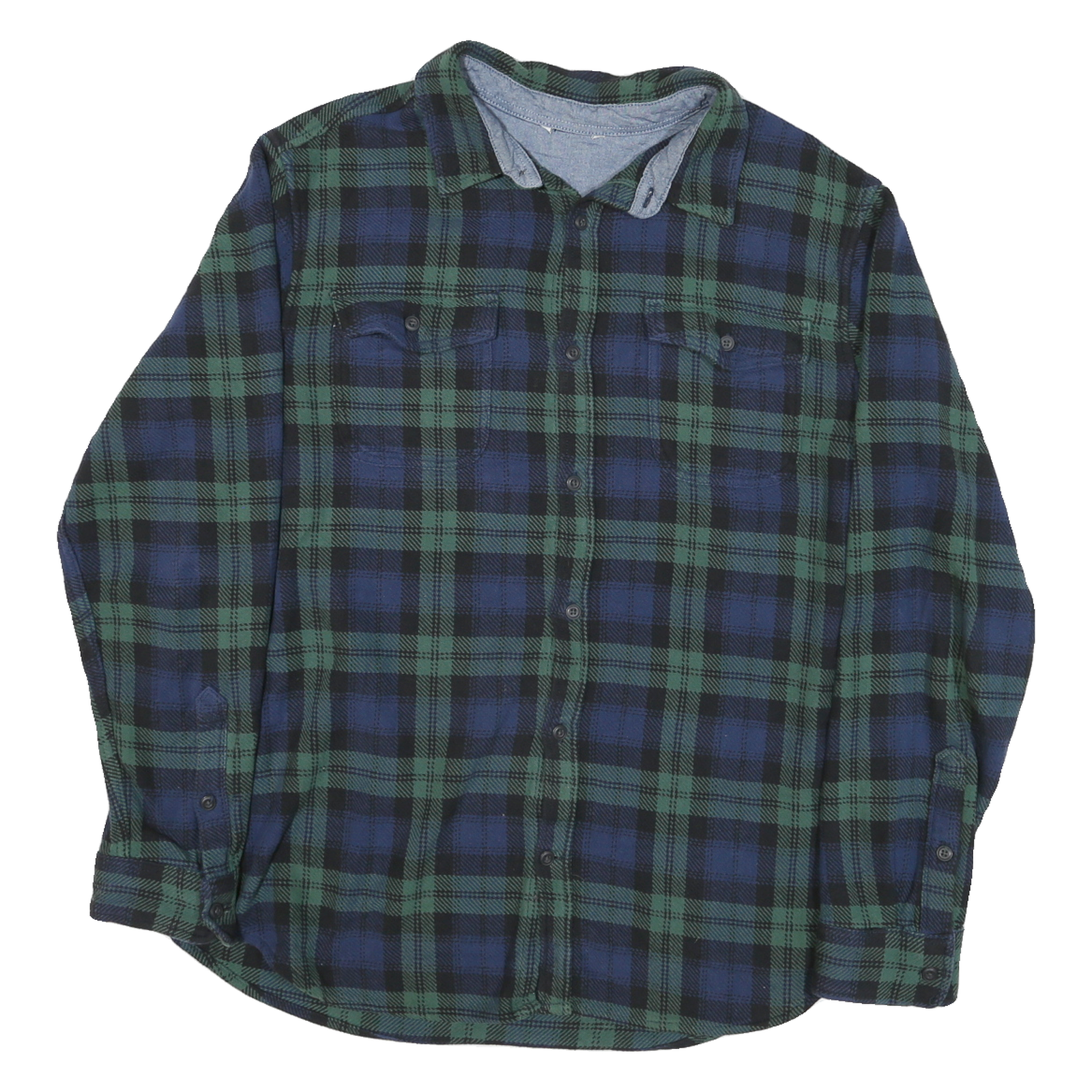 Mens Blue & Green Checked Casual Shirt L Cotton Blend Long Sleeve Button Refurbished - N/A refurbished available on Cerqular