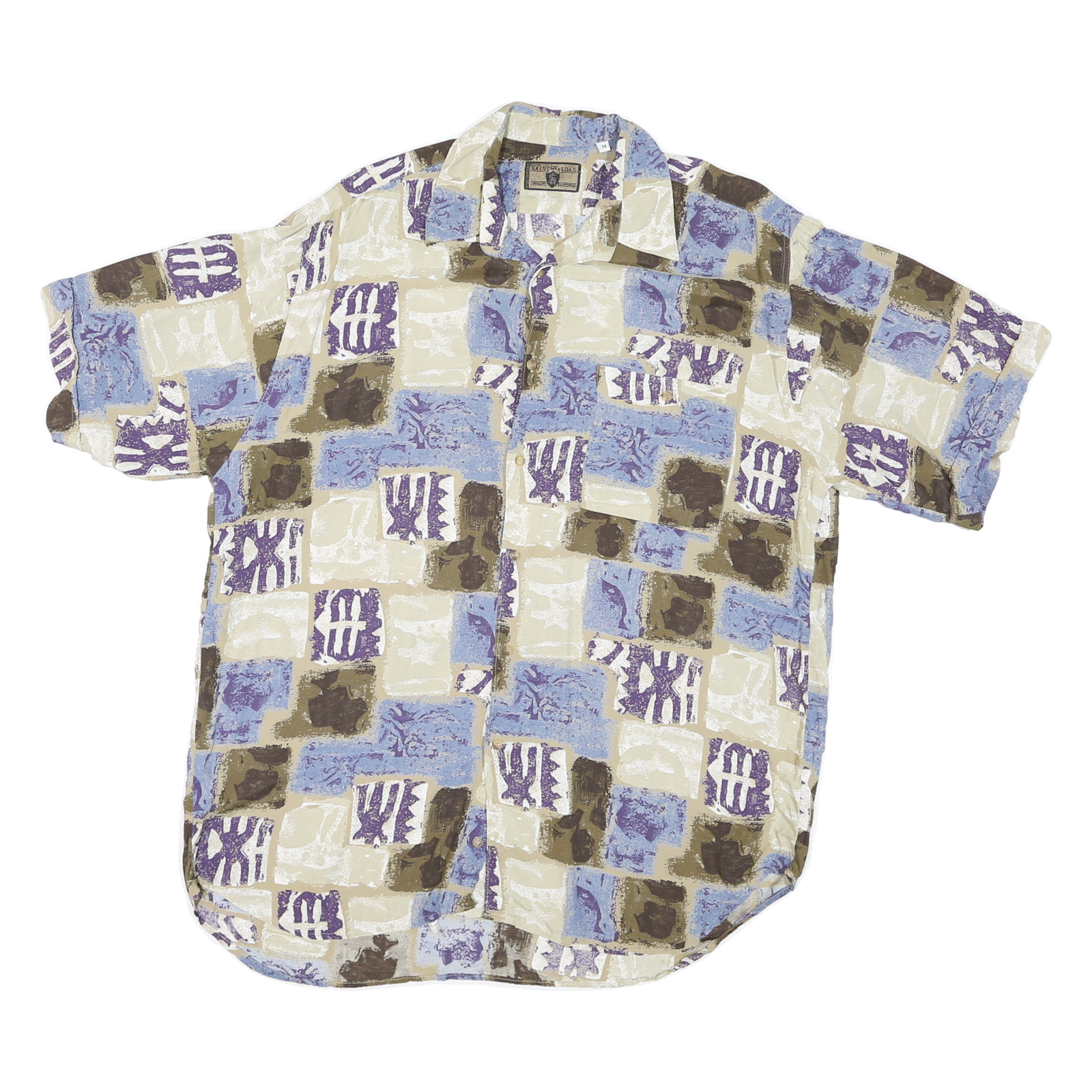 SAINT ALBEM Mens Blue Beige Pattern Short Sleeve Shirt M Relaxed Fit Refurbished - N/A refurbished available on Cerqular
