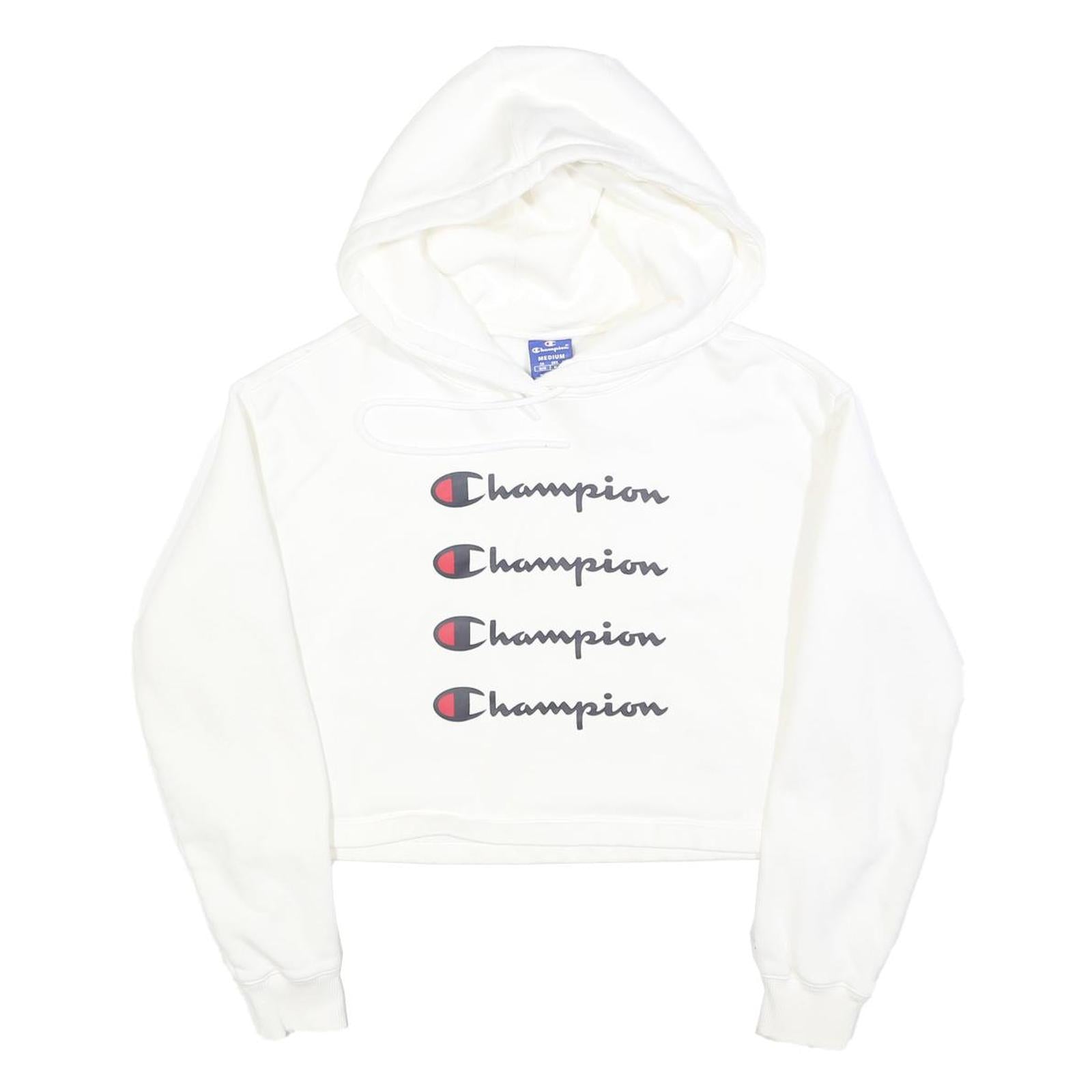 CHAMPION Womens White Crop Hoodie M Cotton Blend Pullover Logo Sweatshirt Refurbished - N/A refurbished available on Cerqular