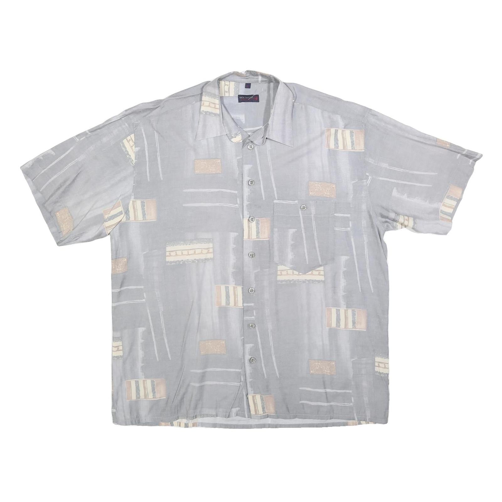 NICK TAYLOR Mens Grey & Beige Patterned Cotton Blend Shirt M Casual Relaxed Fit Refurbished - N/A refurbished available on Cerqular
