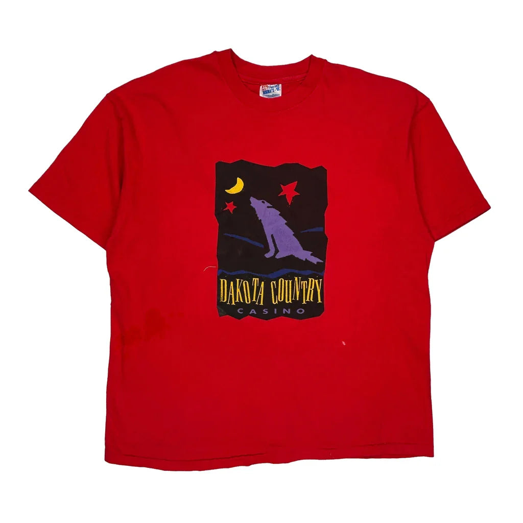 Made In USA Single Stitch Hanes Graphic T-Shirt - XL Red Cotton Refurbished - Thrifted (note: this is a term often used to describe second- refurbished available on Cerqular