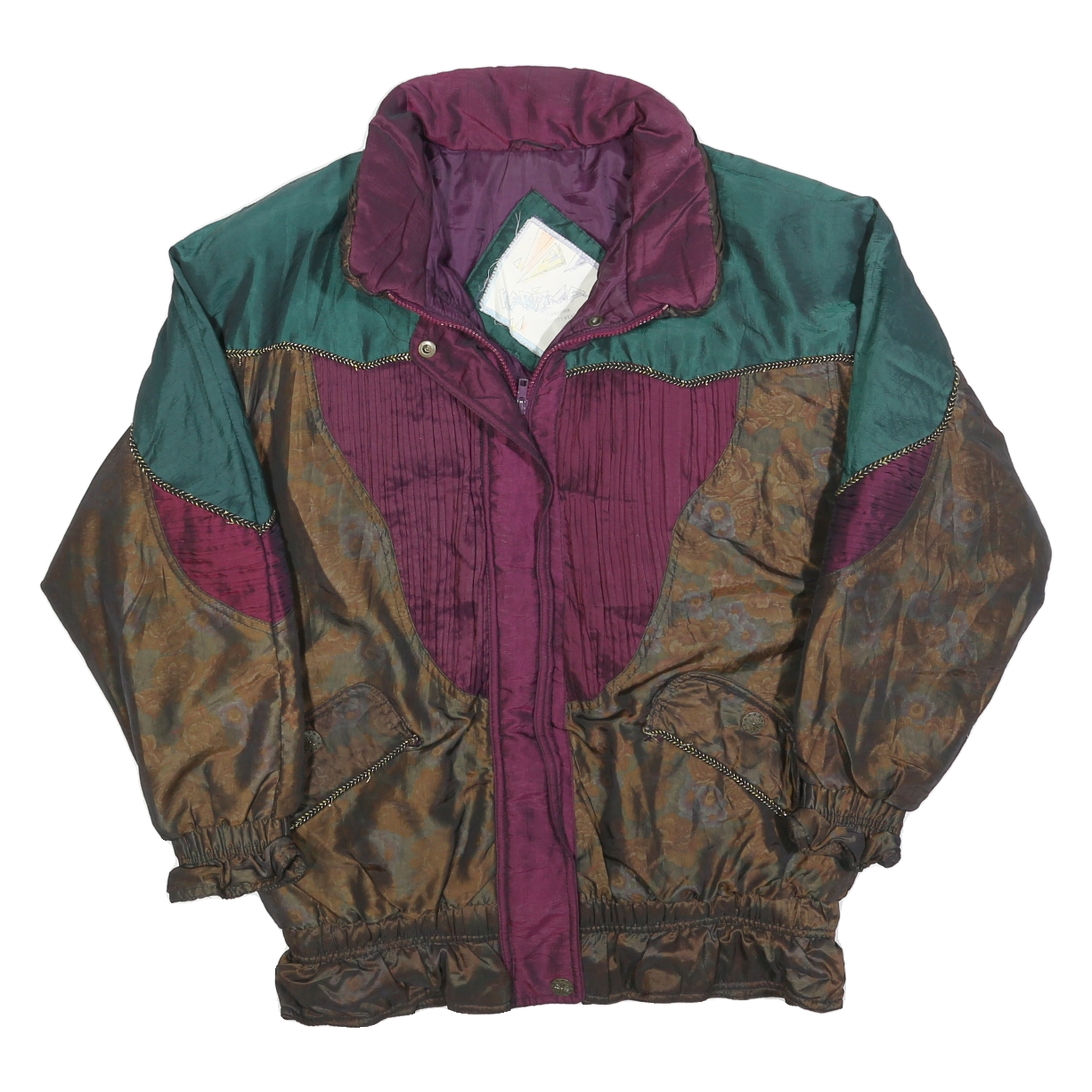 KARIZMA Womens Green & Burgundy Colourblock Zip Jacket M Polyester Blend Vintage Refurbished - N/A refurbished available on Cerqular